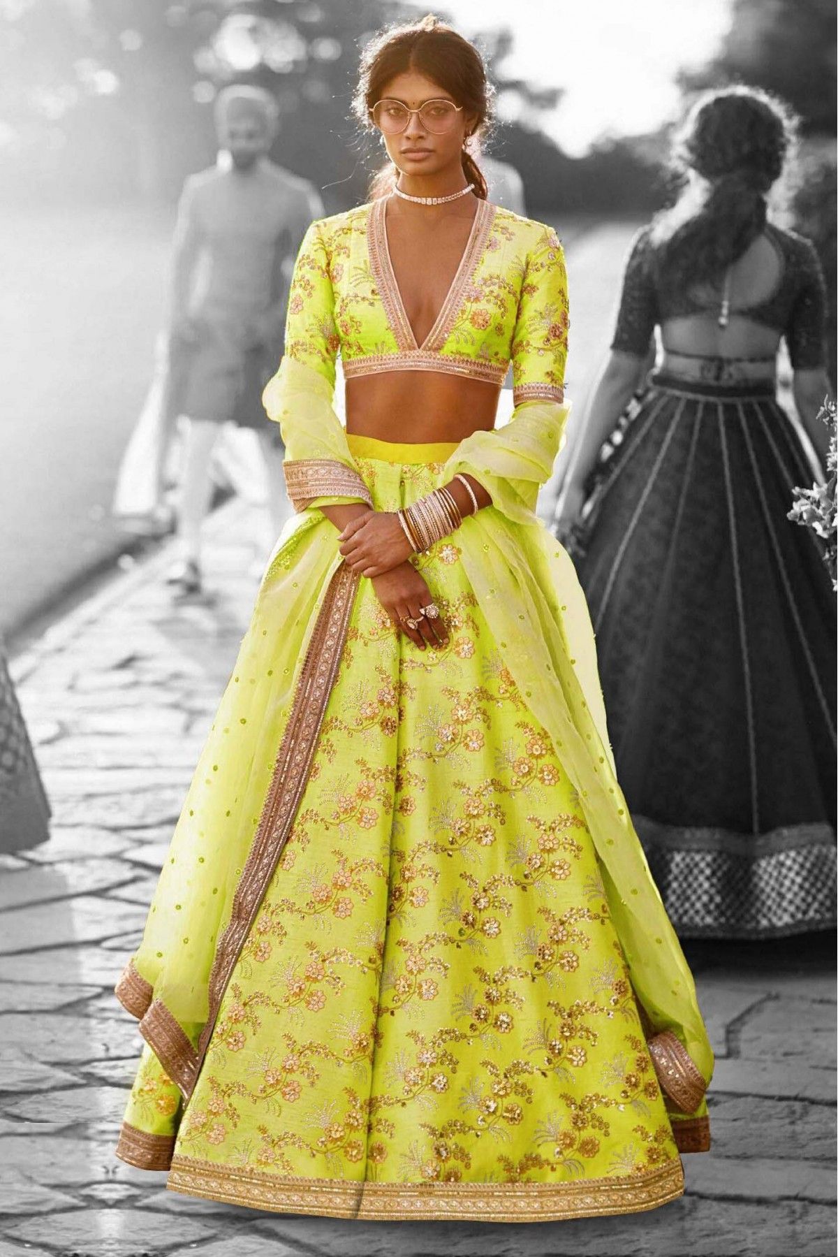 Exclusive Organza Yellow Color Pretty Embroidered Wedding Lehenga Chol