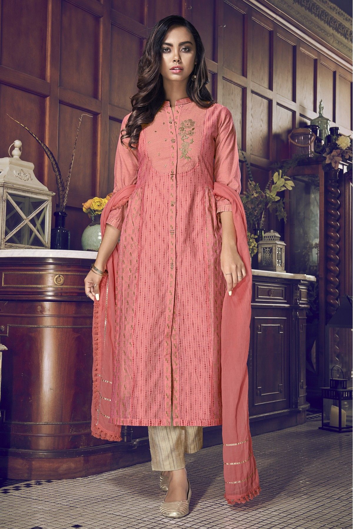 Art Silk Embroidery Pant Style Suit In Pink Colour - SM5410262