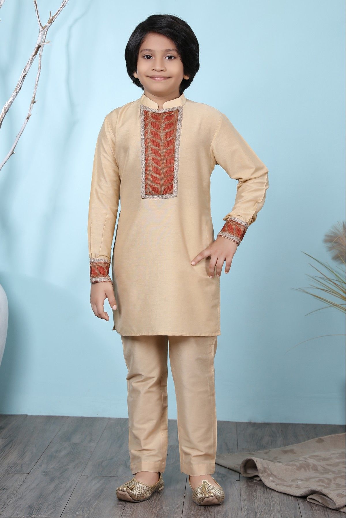 Cotton Silk Kurta Pajama In Beige Colour - BK2710889