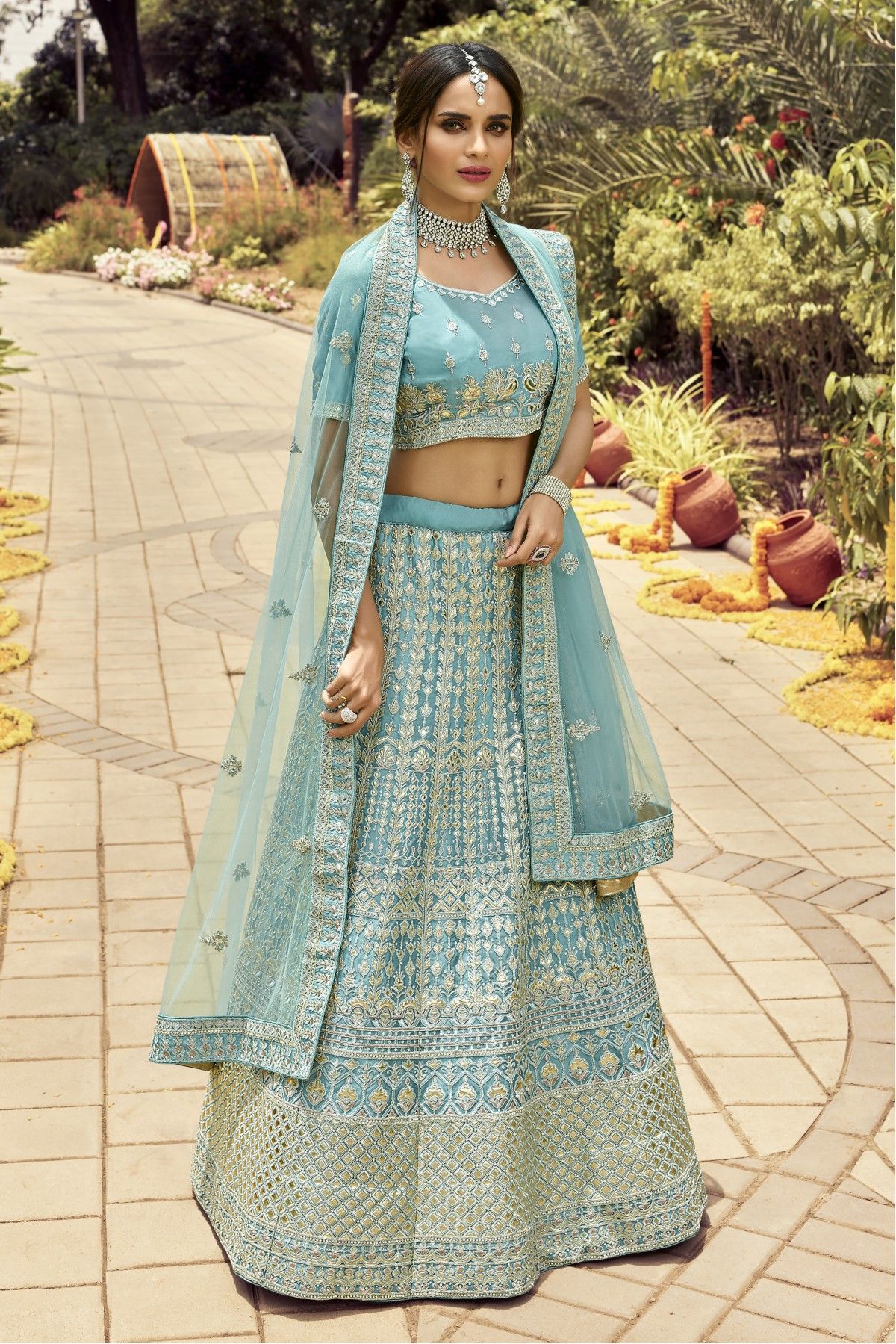 Pure Georgette Fabrics Party Wear Lehenga in Turquoise Color With  Embroidery - Wedding Lehenga - Lehenga