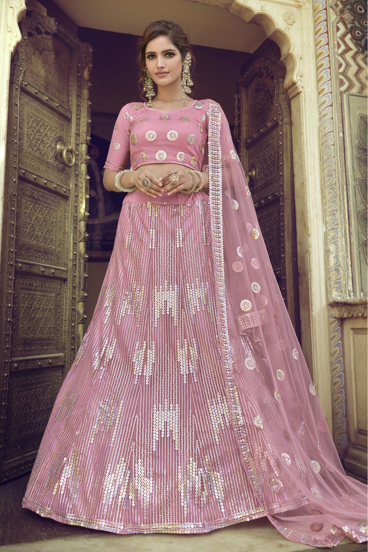 Soft Net Sequins Work Lehenga Choli In Pink Colour - LD4900637