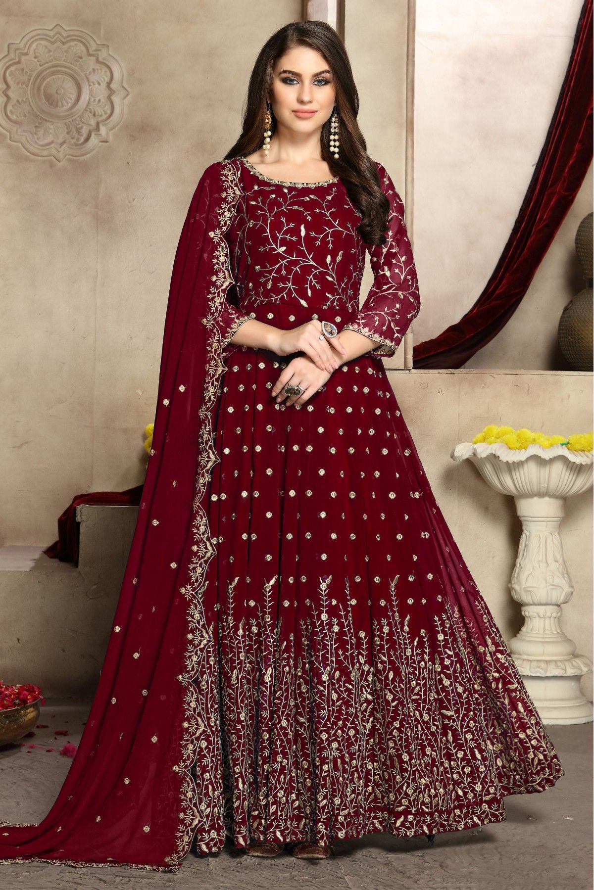 Beige Burgundy Embroidery Suit Set – Label Ratan