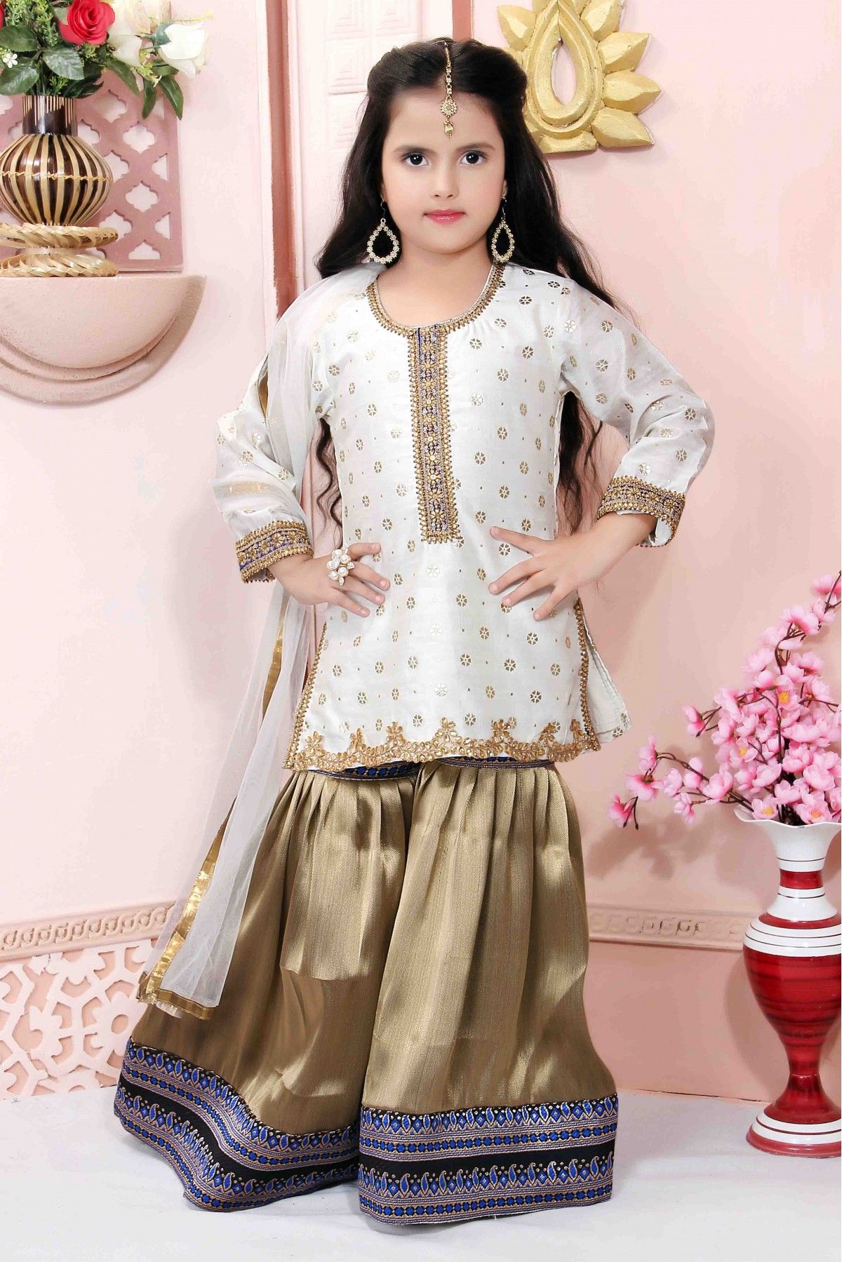 Meena Bazaar Peach chanderi sharara suit : Amazon.in: Fashion