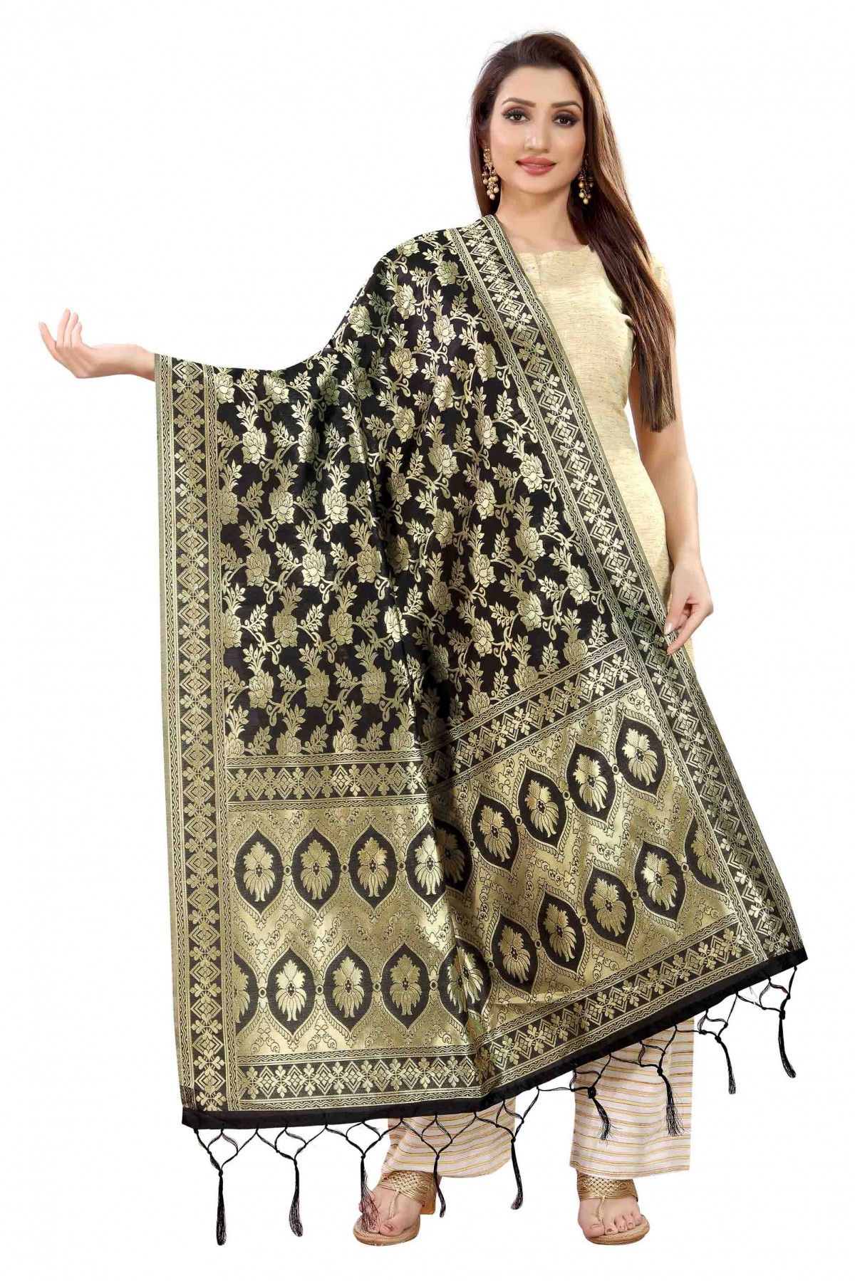 Banarasi Silk Woven Dupatta In Black Colour - DU1354357