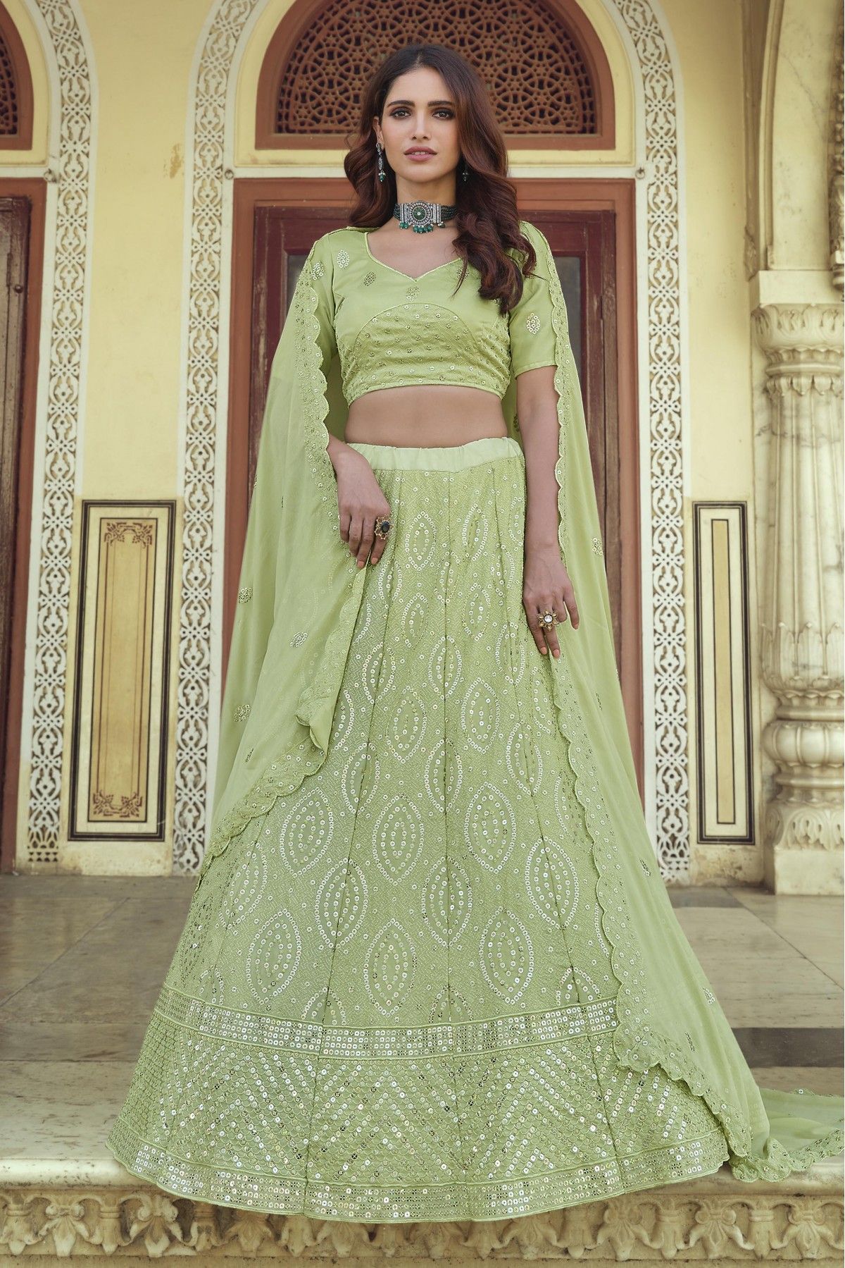 Buy Multi Color Sequins Georgette Party Wear Lehenga Choli