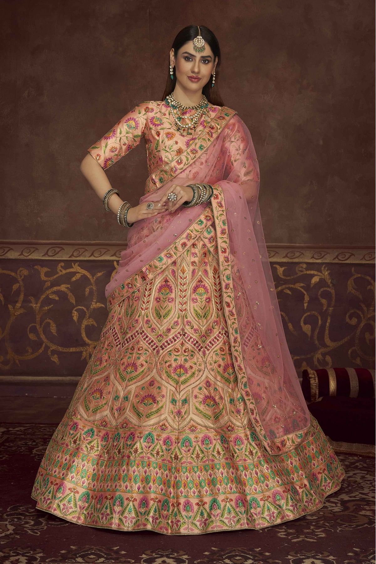 Buy Wholesale Wedding Bridal Lehenga Choli | Lehengas Online Supplier USA:  Peach and Purple (Page 3)