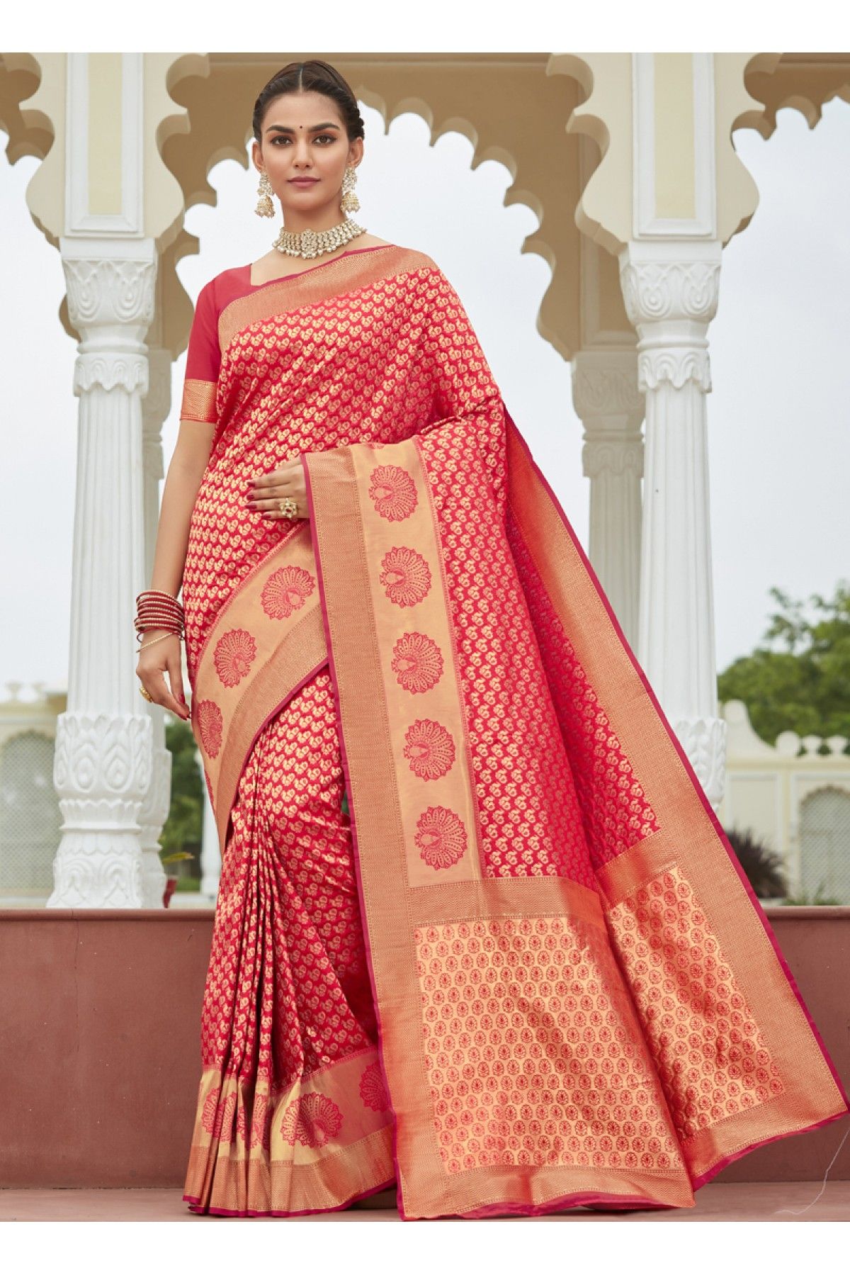 Buy Rani Pink Wedding Wear Banarasi Silk Saree | Designer Sarees