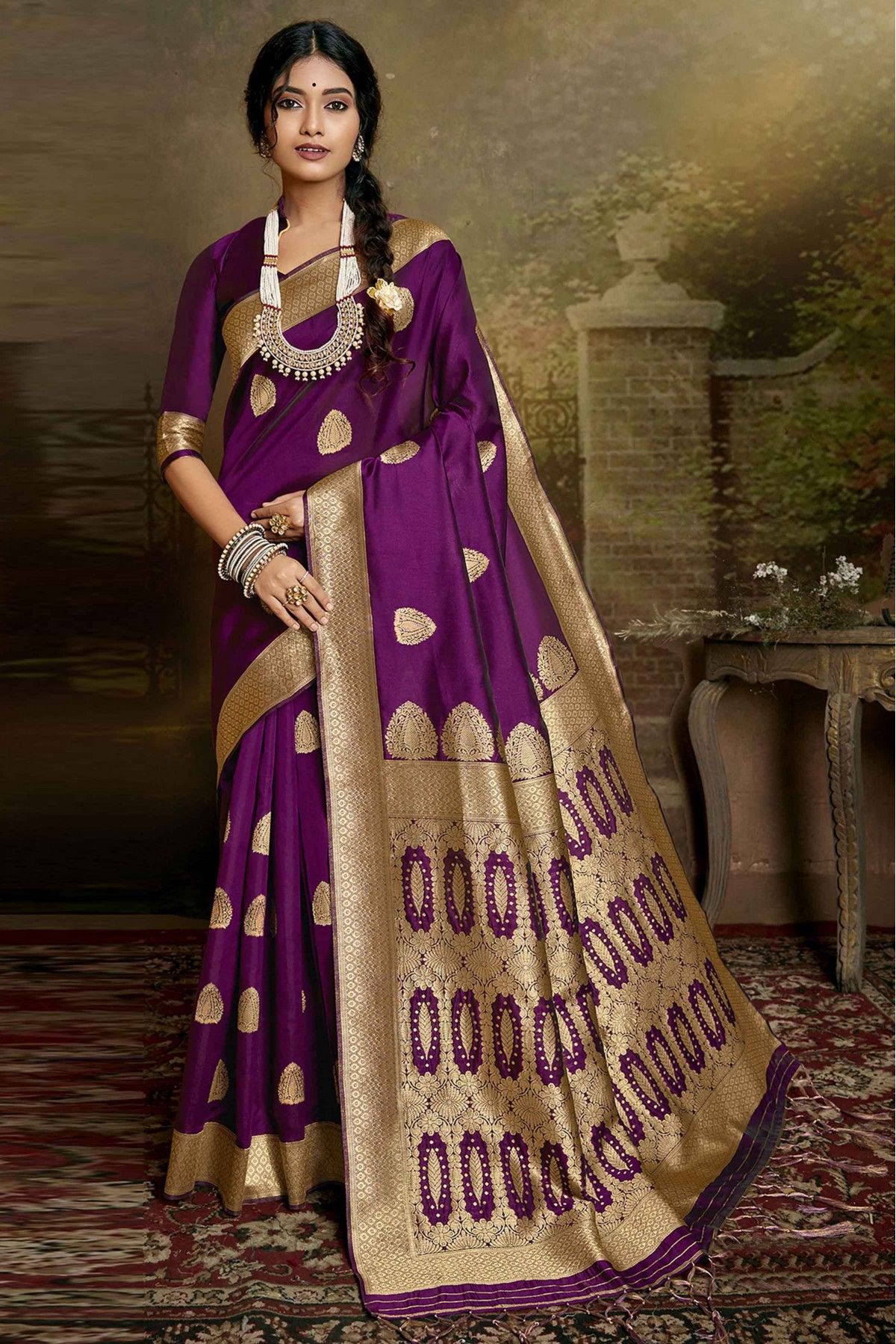 Purple Color Bandhej Chiffon Banarasi Saree | South silk sarees, Purple  saree, Banarasi sarees