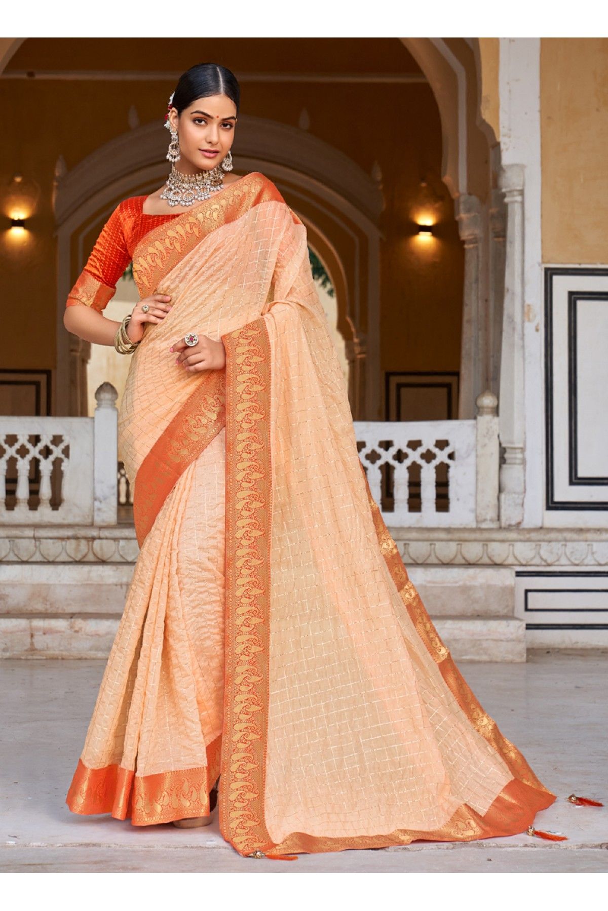 Orange Art Silk Saree With Blouse 242923