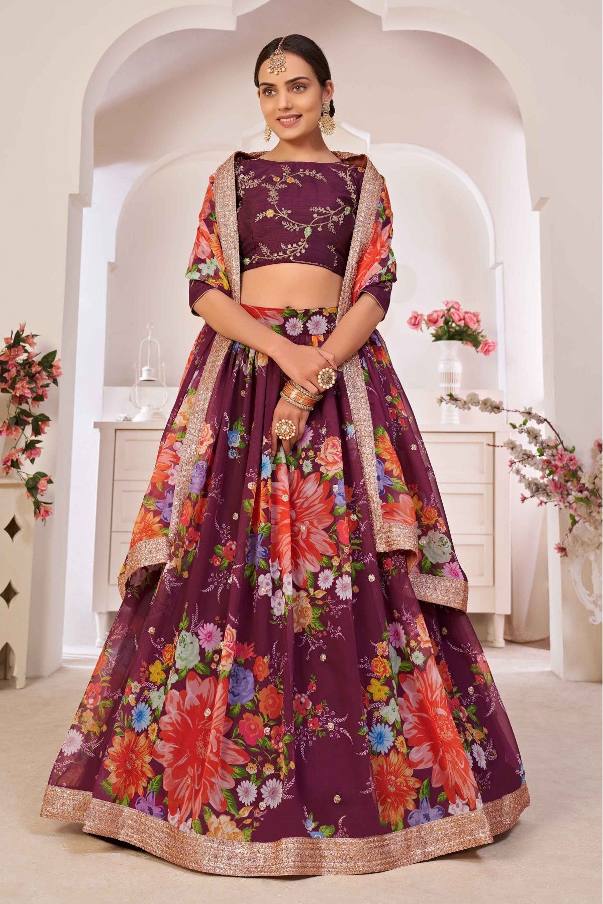 Buy Wine Color Lehenga Set by Designer Neeta Lulla Online at Ogaan.com