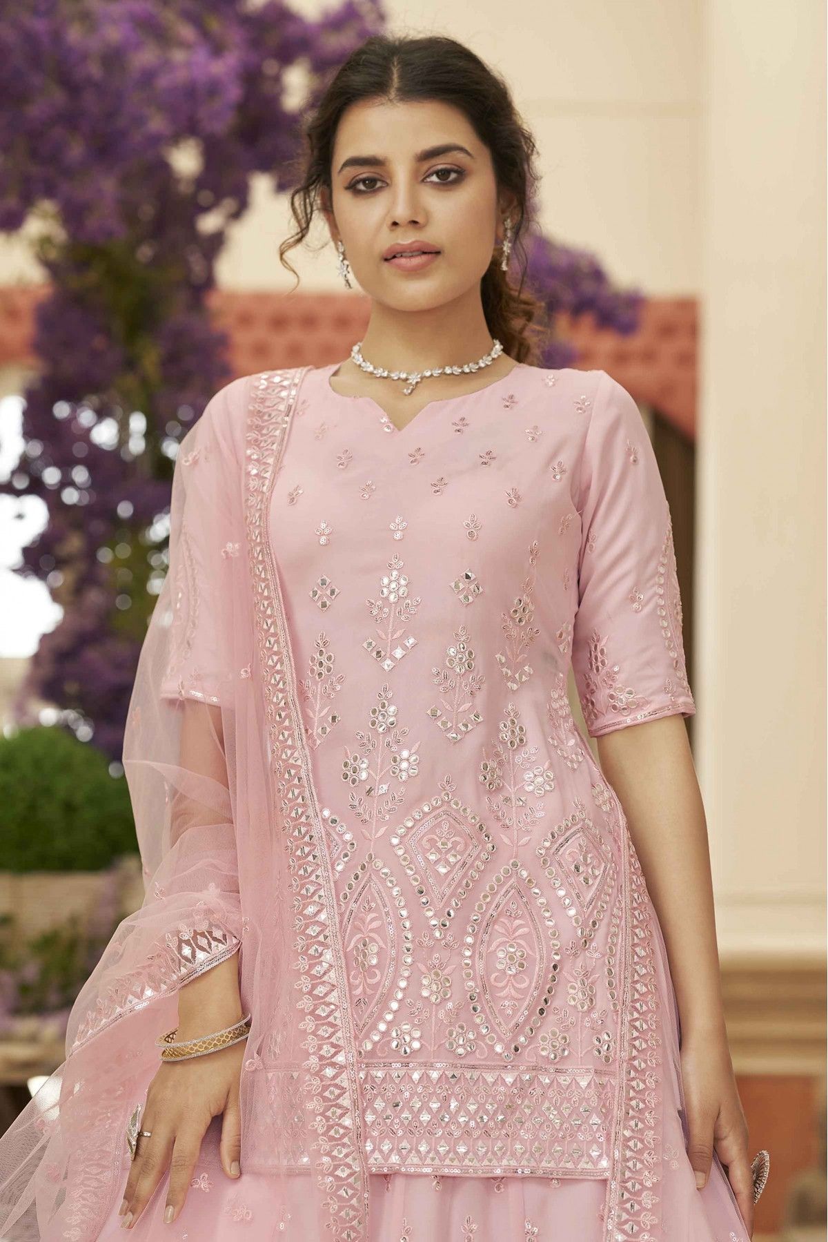 Chinon Chiffon Embroidery Lehenga Suit In Baby Pink Colour - SM3210952