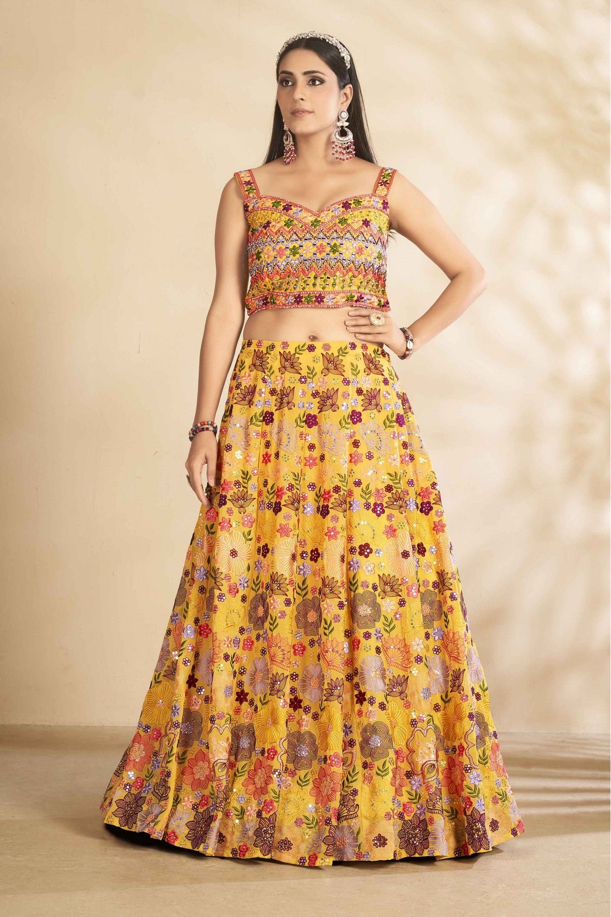 Western Lehenga Online Multi & Beige Printed Lehenga Choli – Lady India