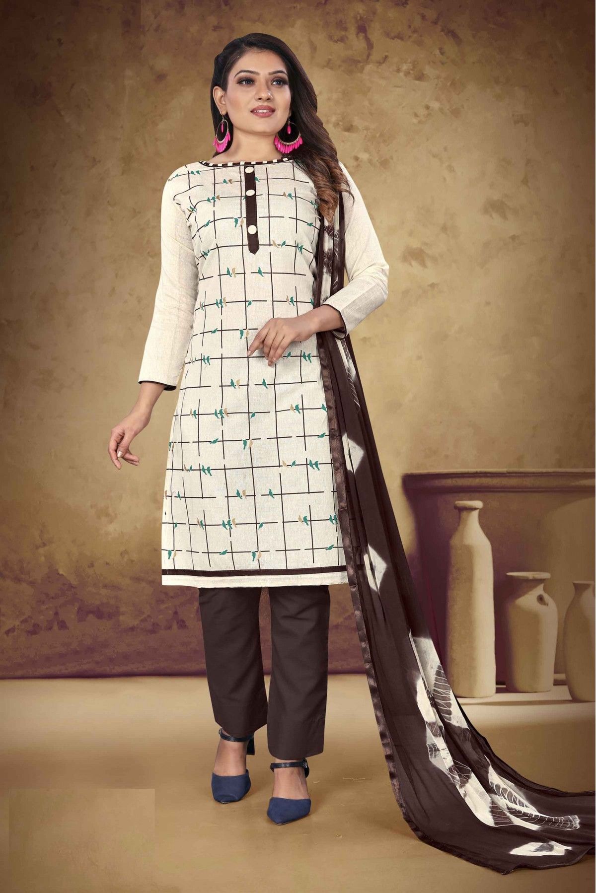 Buy Salwar Suits - Off White Embroidery Pakistani Pant Style Suit At Hatkay