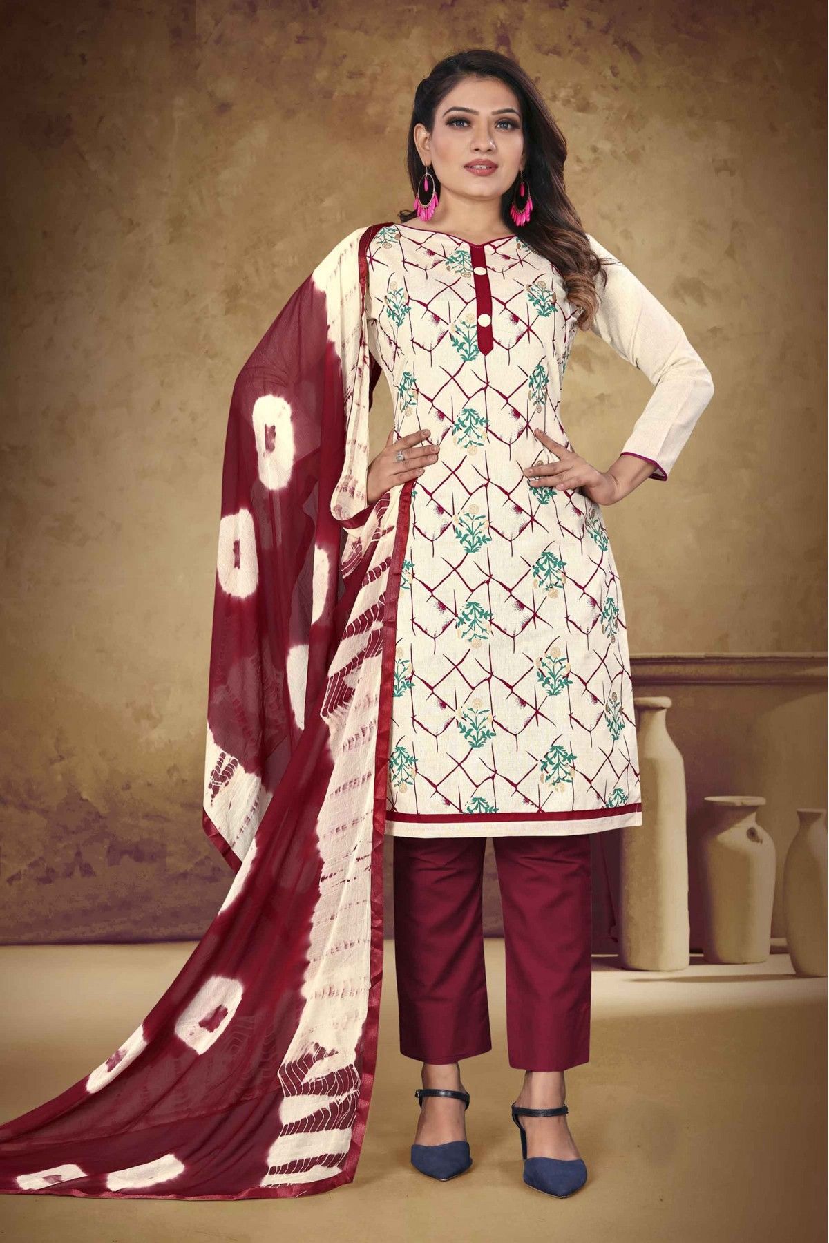 Khadi Cotton Printed Pant Style Suit In White Colour - US3234235