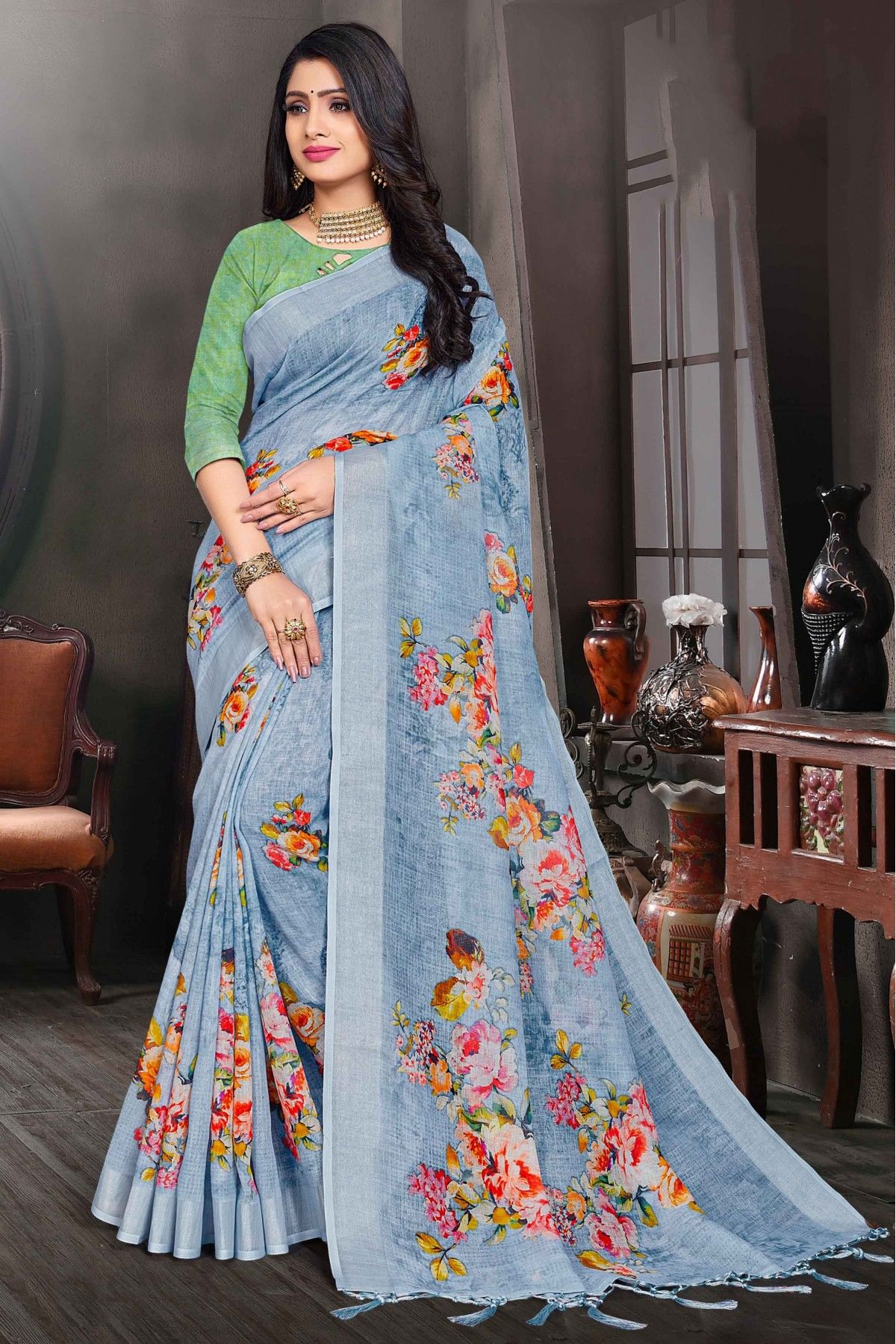 Beautiful Handloom Linen Saree. – Weavesmart