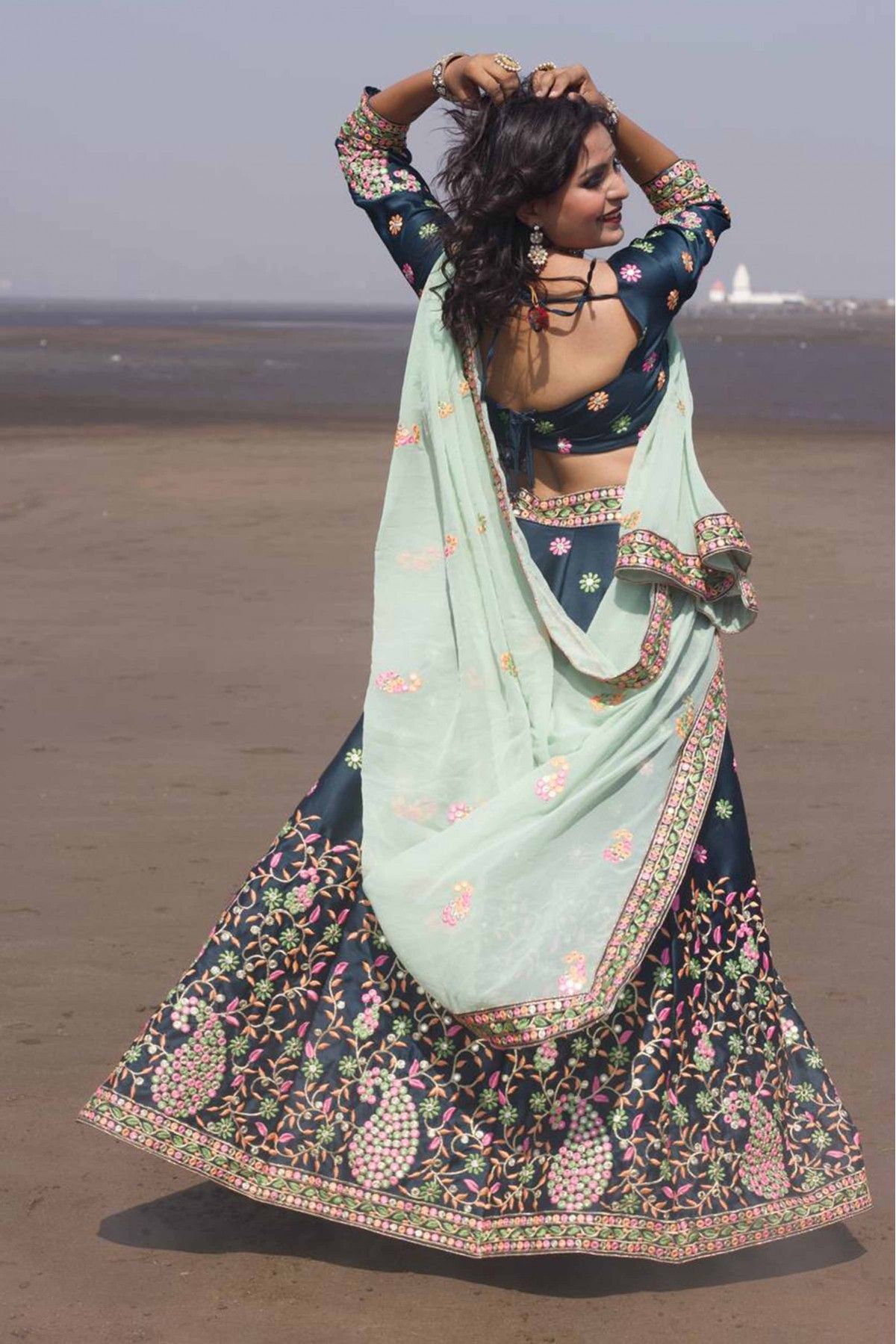 Designer Green And Rama Blue Lehenga Choli