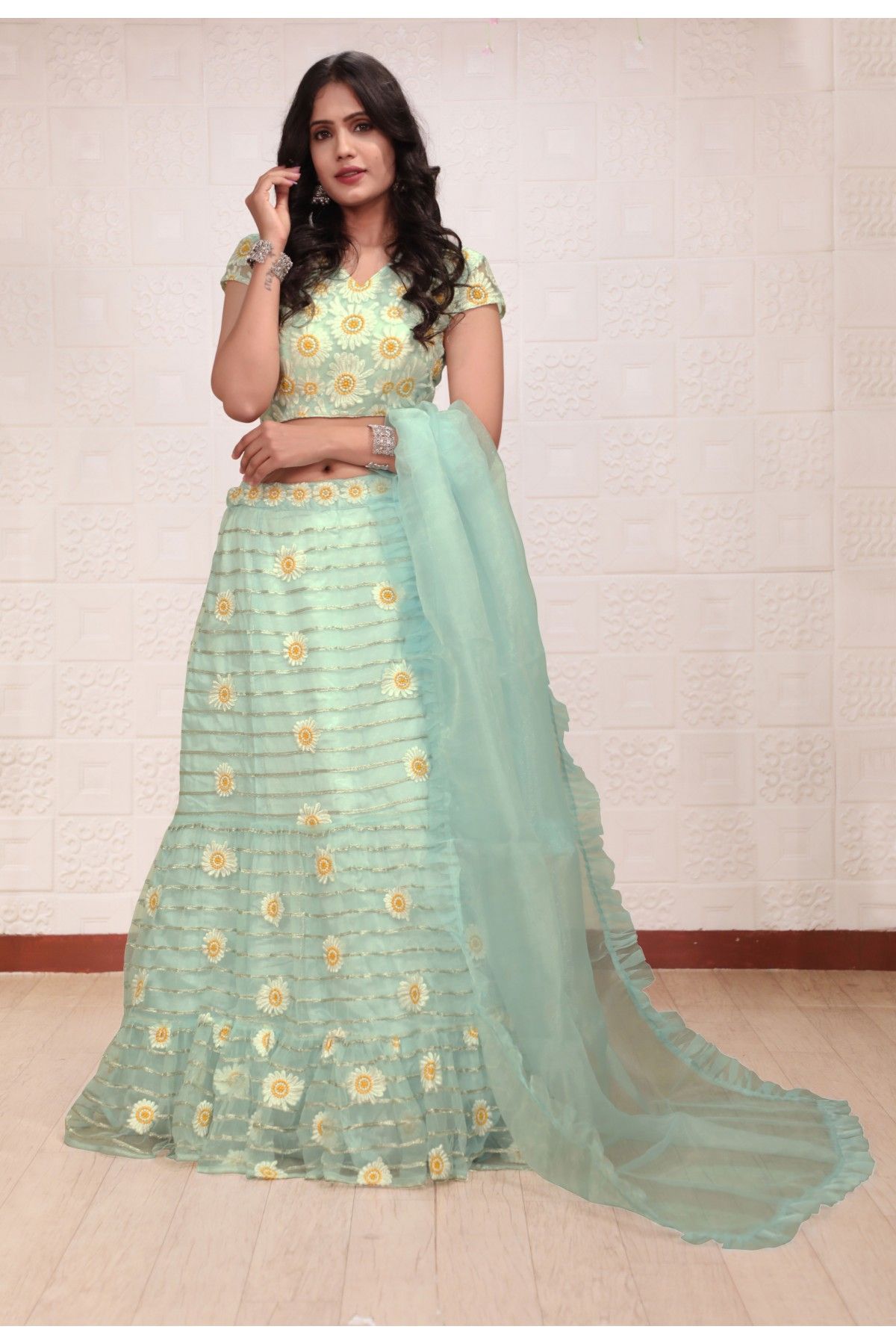 Net Embroidery Lehenga Choli In Sky Blue Colour-LD3161751