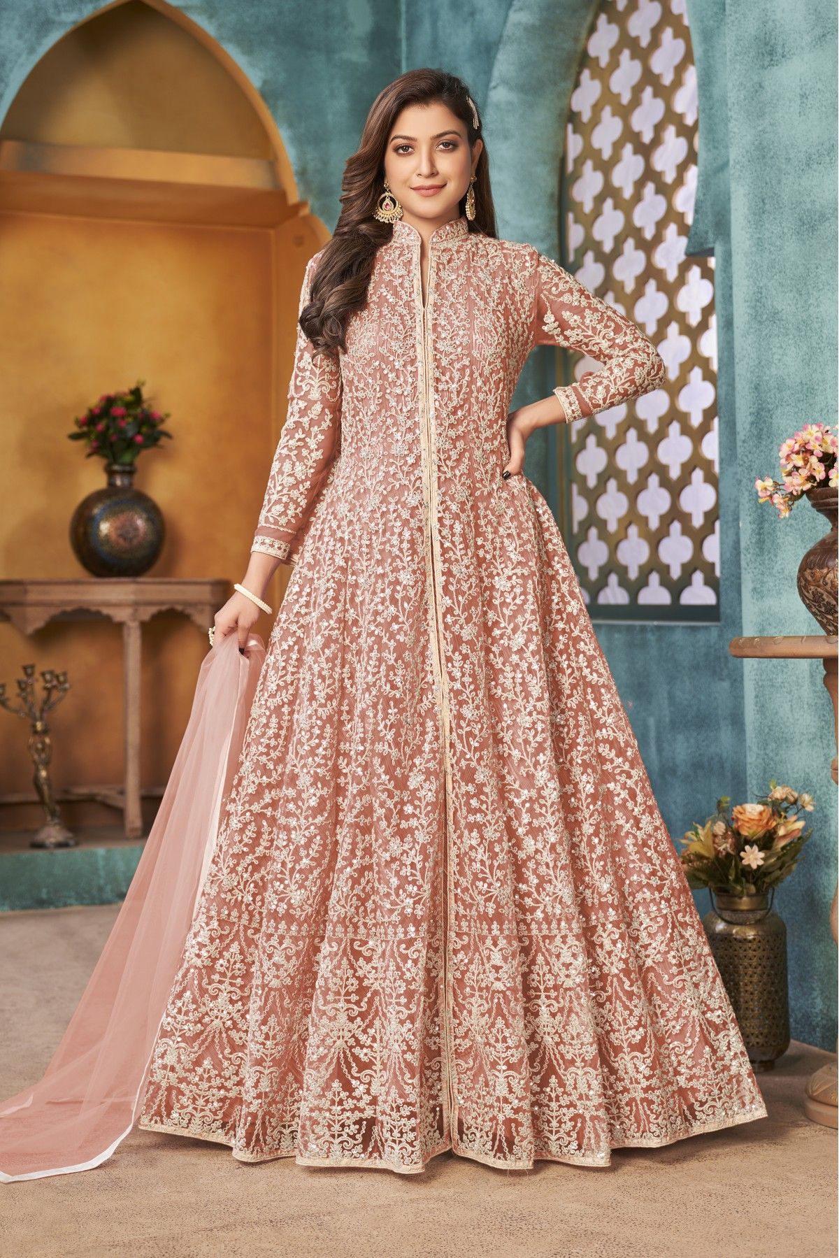 Beige Color Wedding Wear Designer Anarkali Suit