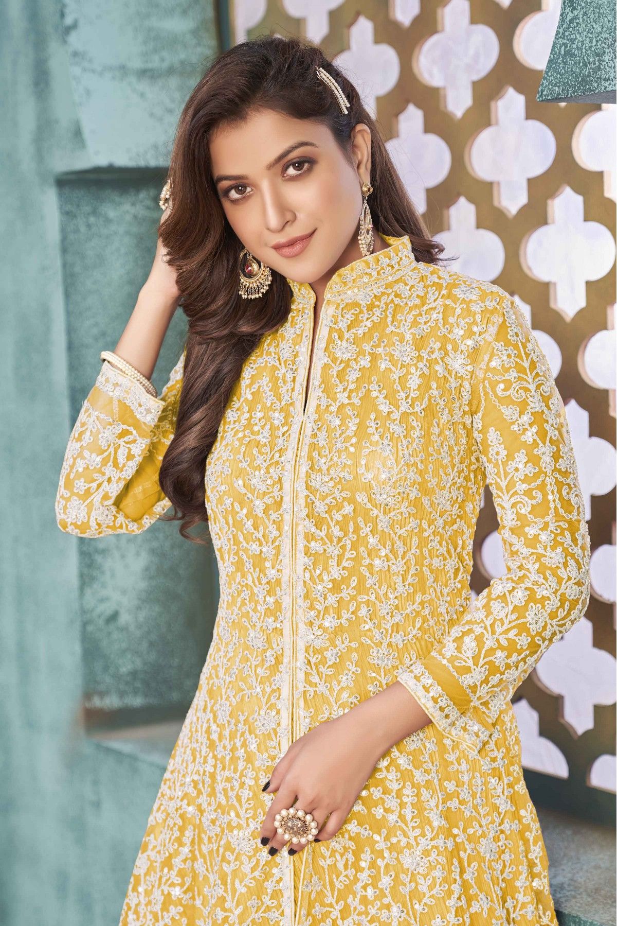 Yellow color store anarkali dress