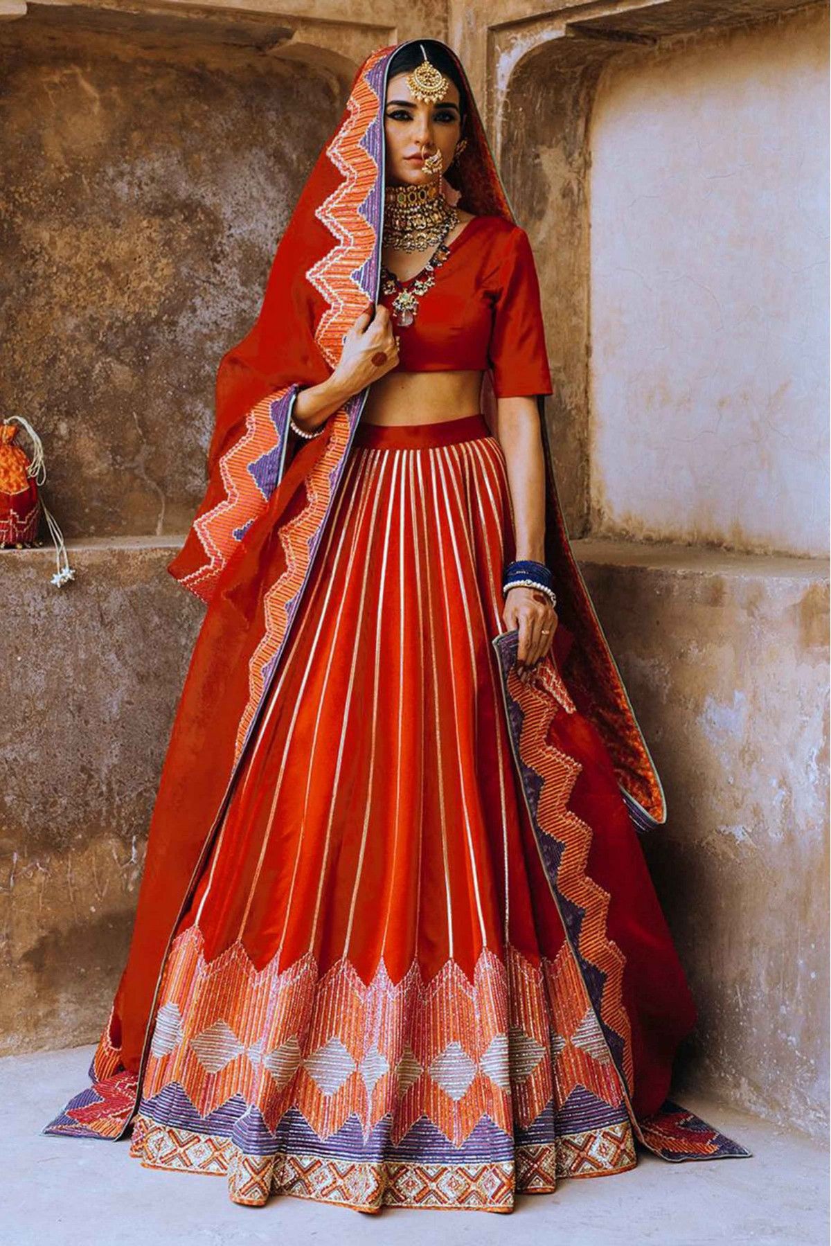 Gold & Maroon Dreamy Bridal Lehenga by HER CLOSET for rent online | FLYROBE