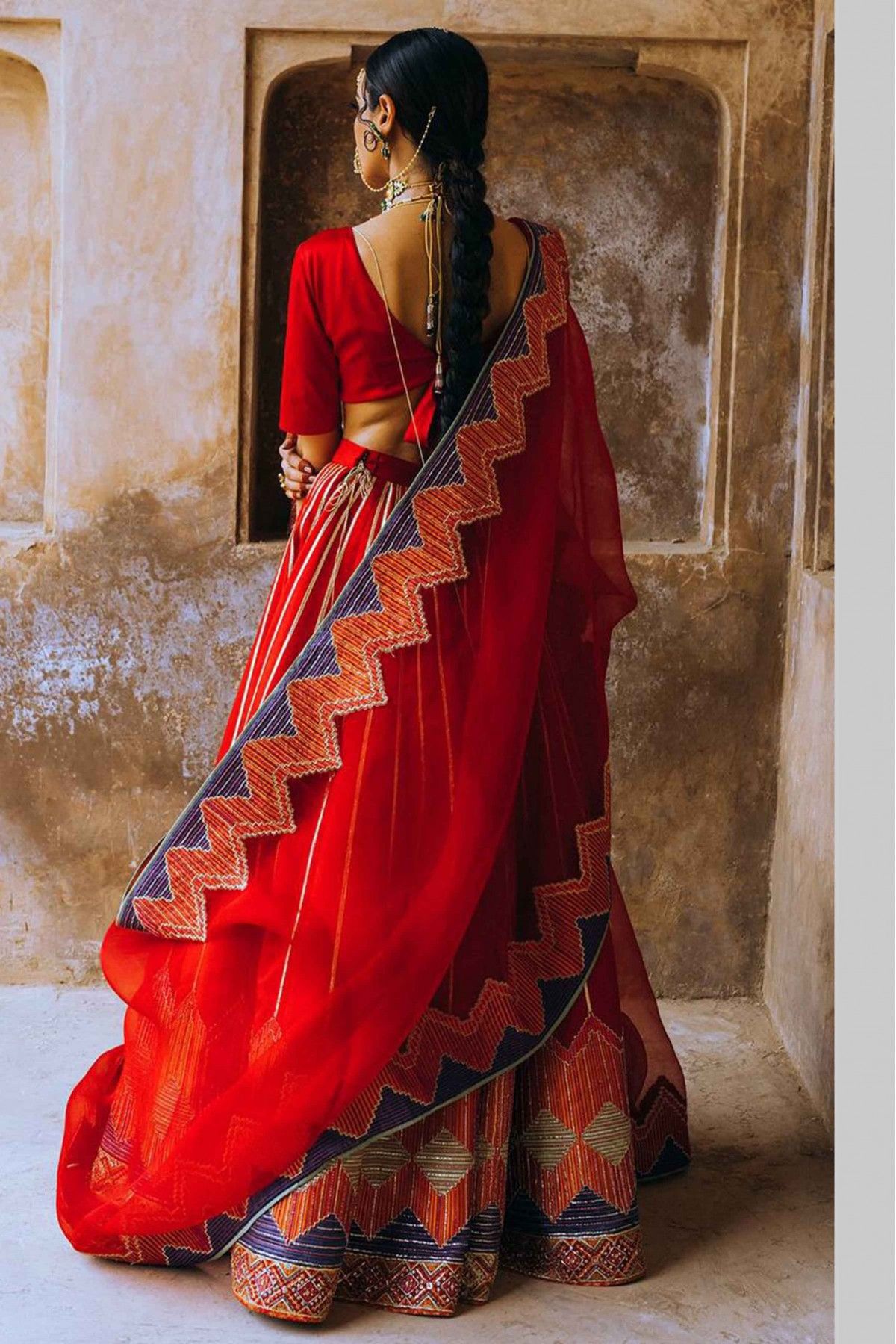 Buy Maroon Red Wrinkle Satin Lehenga with Swarovski Crystals KALKI Fashion  India