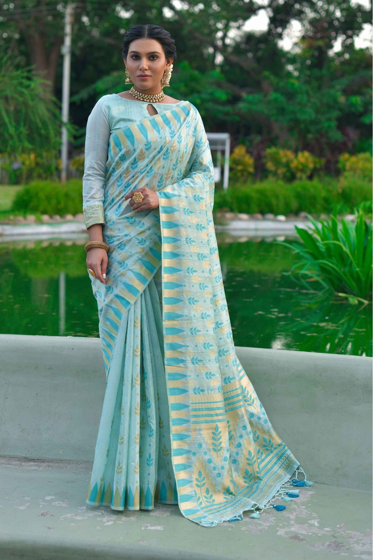 Buy Zari Work Sea Blue Color Pure Silk Saree Festive Wear Online at Best  Price | Cbazaar