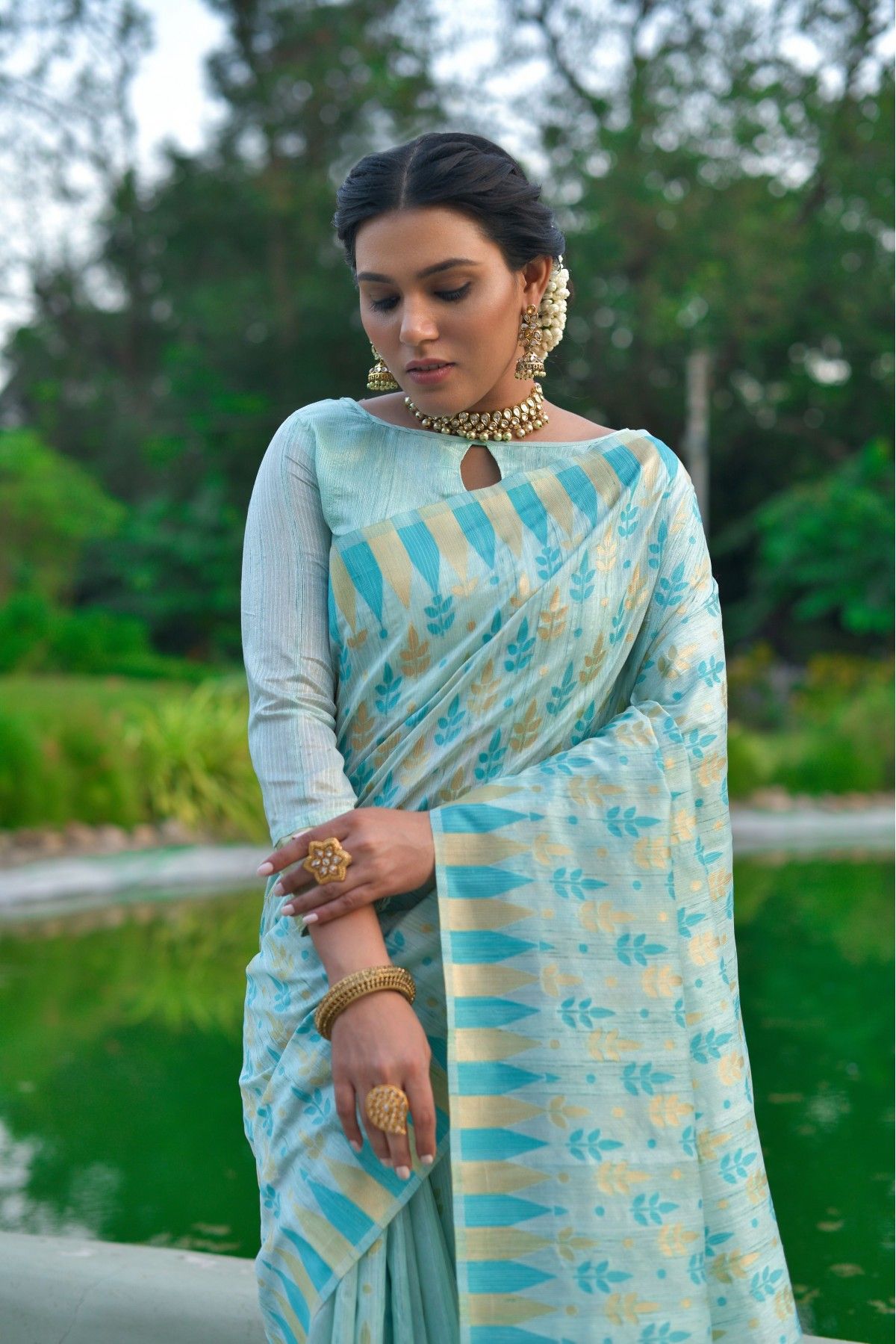 A Sea Blue Saree Set