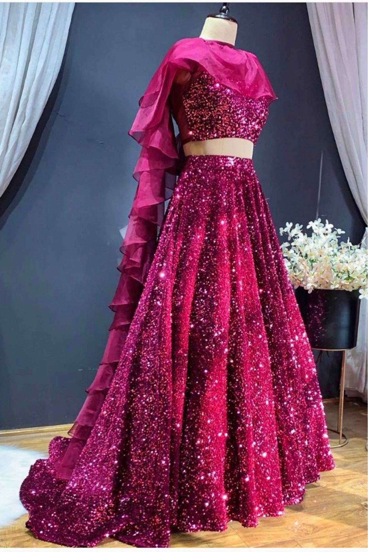 Buy Peach Sequin Work Lehenga with Net Dupatta Online in USA – Pure Elegance