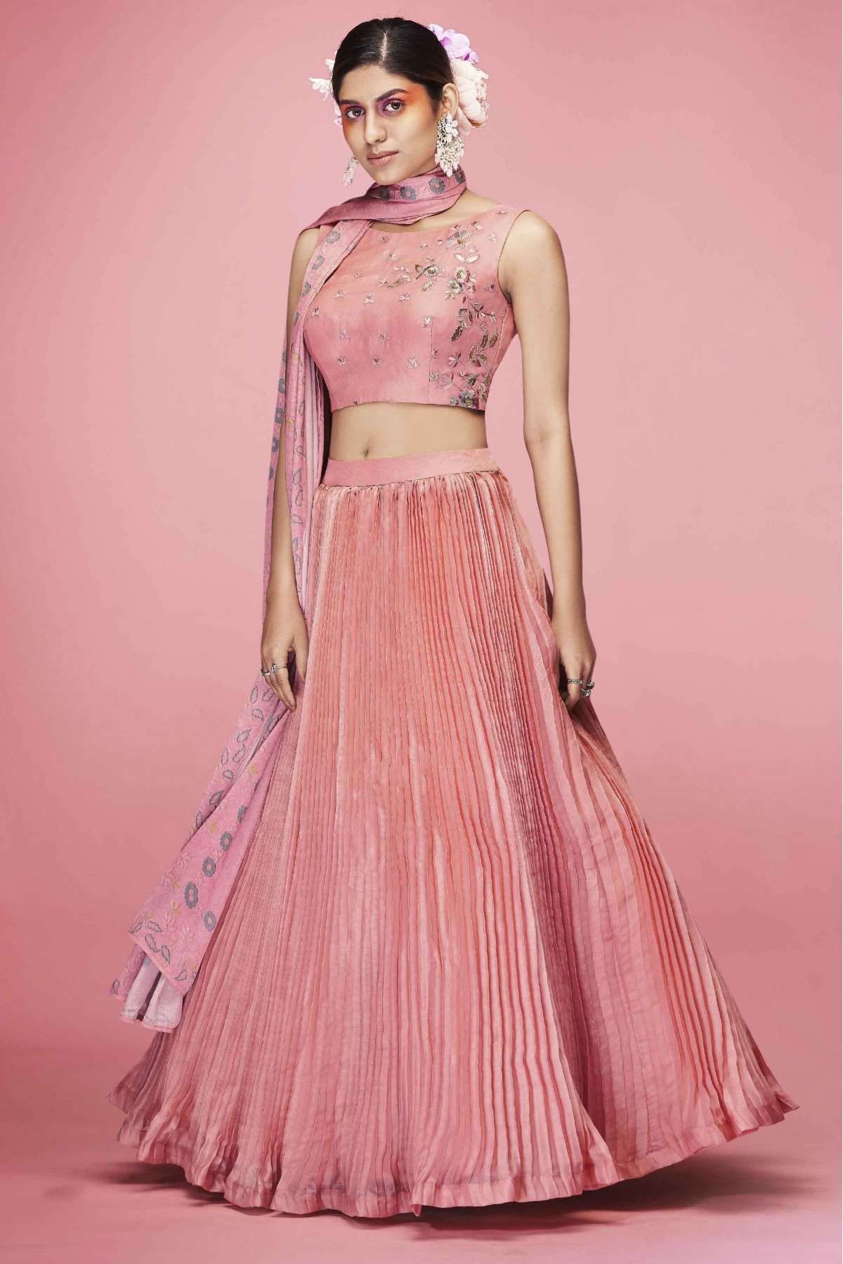 Peach gathered lehenga set | Aza fashion, Lehenga, Peach lehenga