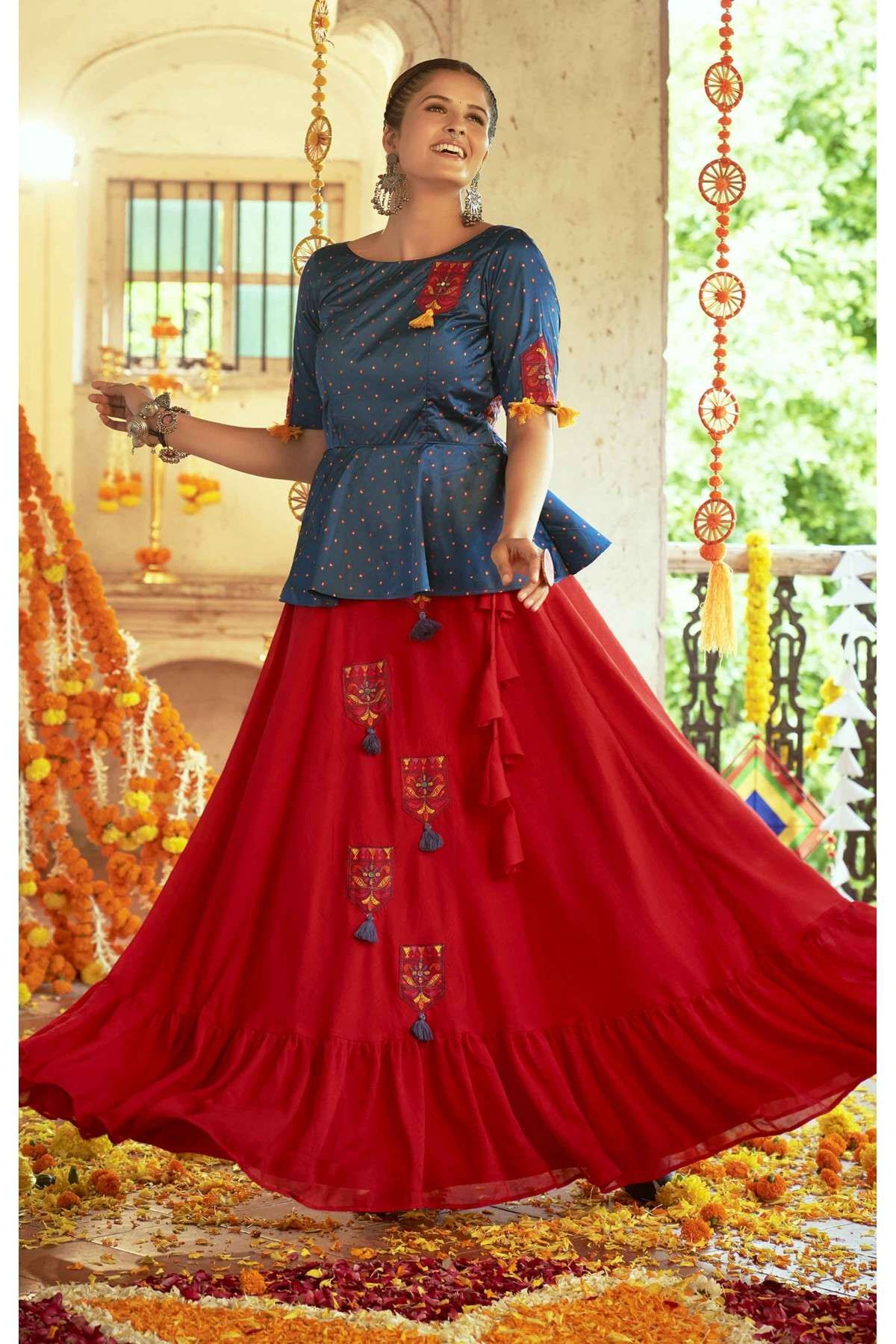 Blue Satin Printed Lehenga & Choli 2545LG10