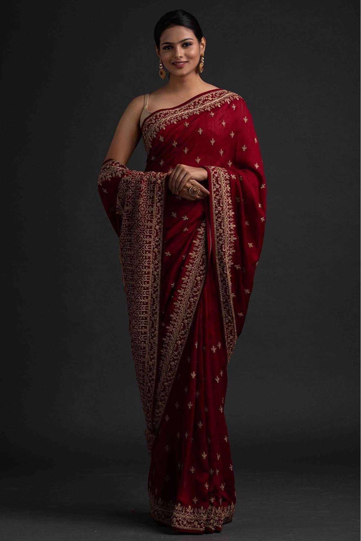 Plain Red Maroon Pure Mercerised Japan Satin Silk Saree, 5.5 m (separate  blouse piece) at Rs 399/piece in Surat