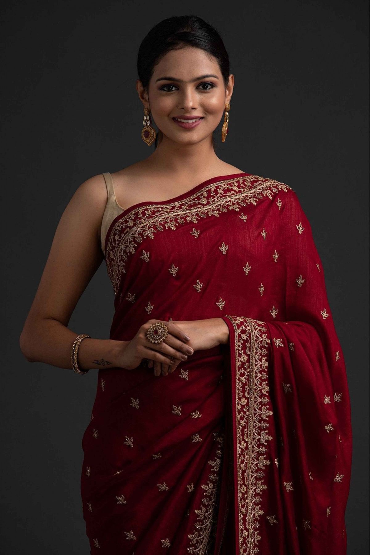 Maroon Woven Sequence Saree | Leemboodi