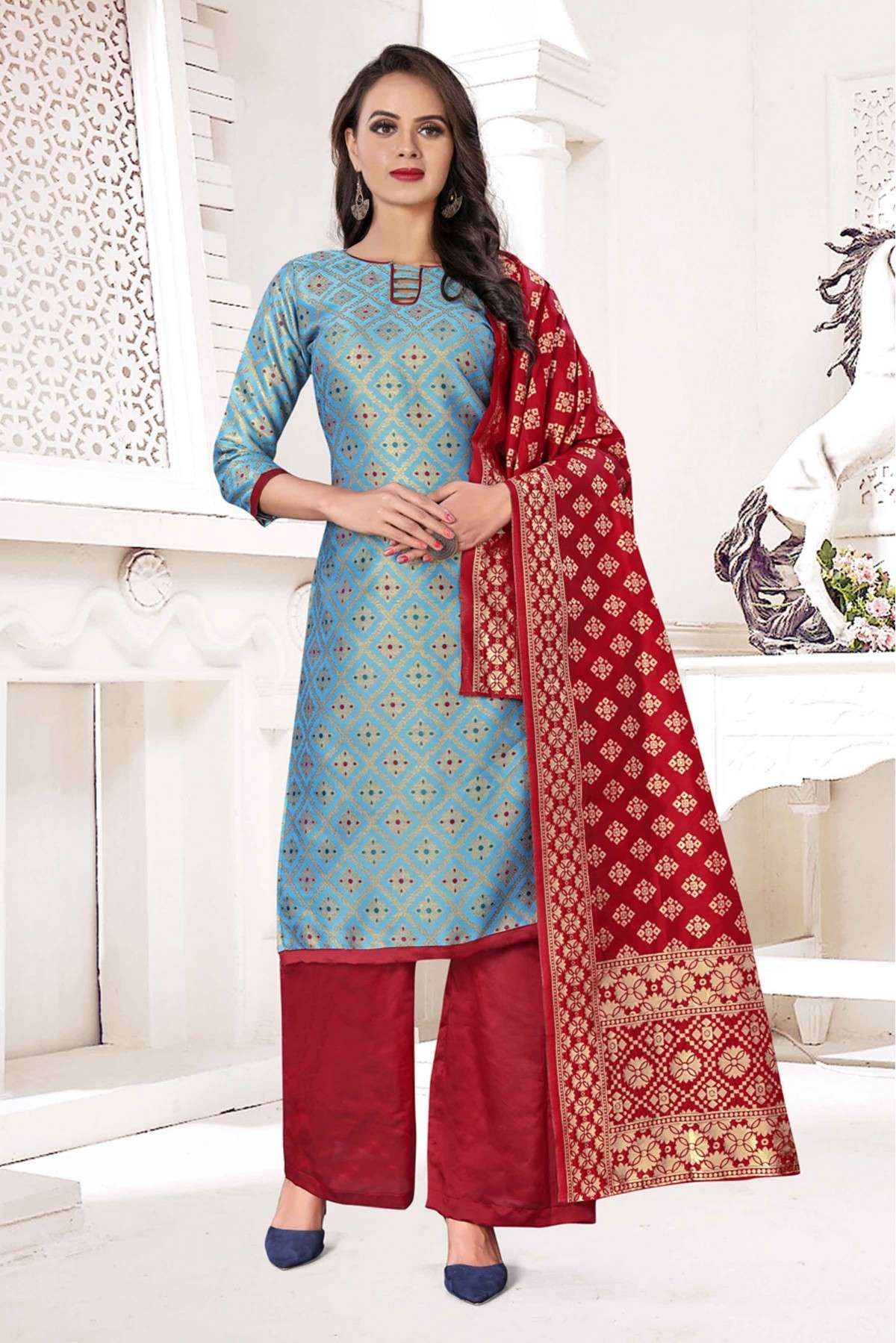 Banarasi Silk Woven Pant Style Suit In Royal Blue Colour - SM1357655