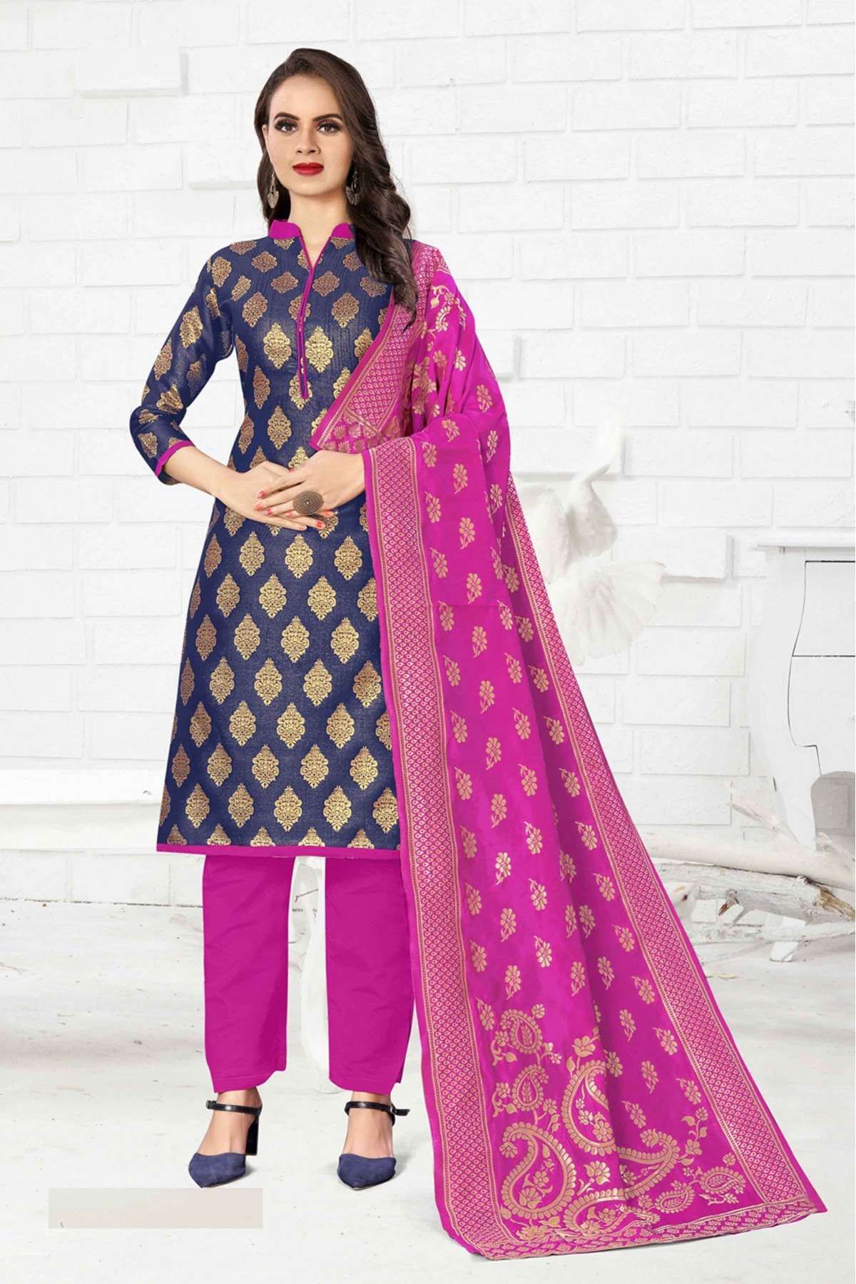 Banarasi Silk Woven Pant Style Suit In Blue Colour - SM5641635