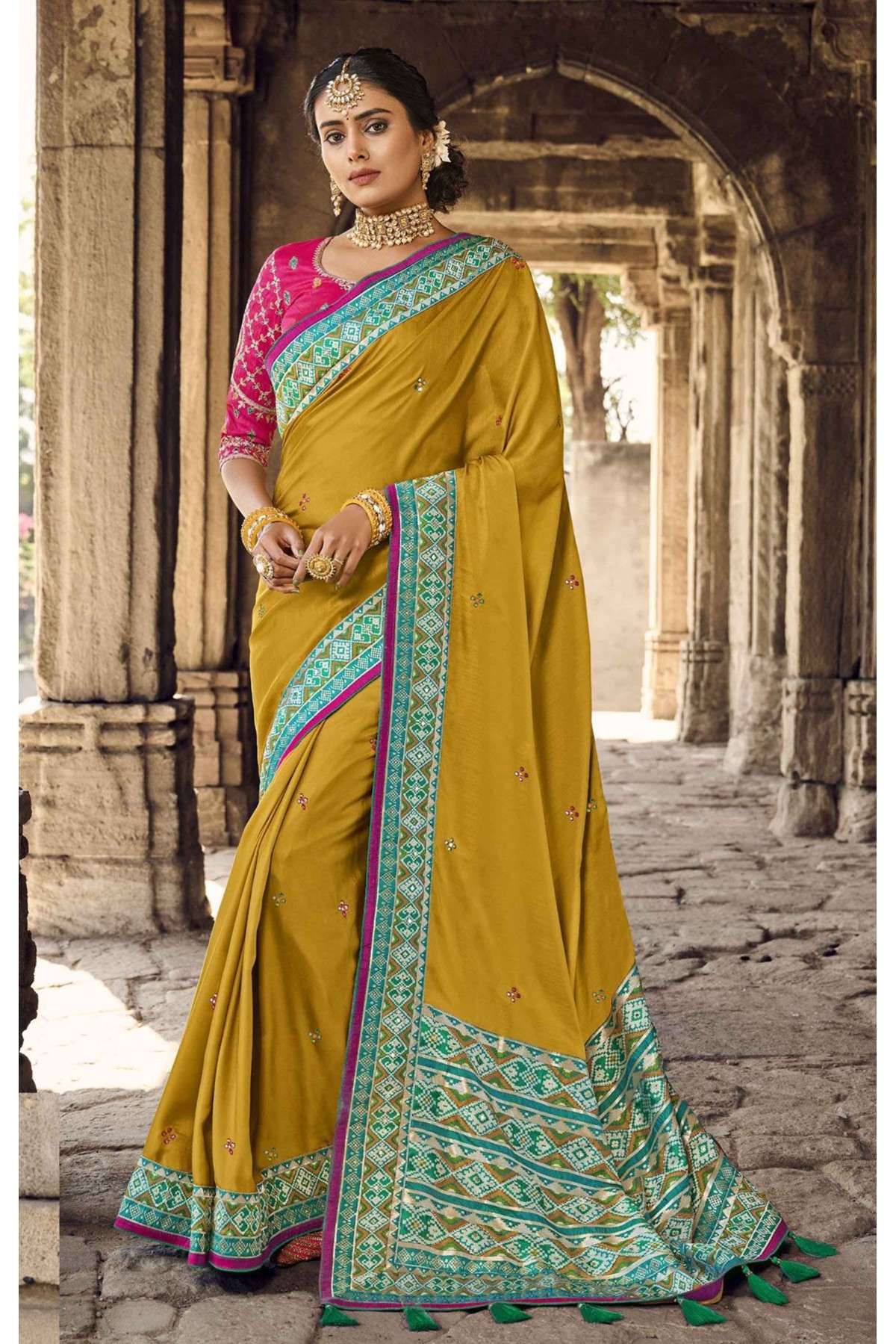 Yellow Haldi Ubtan Mehendi Ceremony Chiffon Saree YDFSN33702 –  ShreeFashionWear