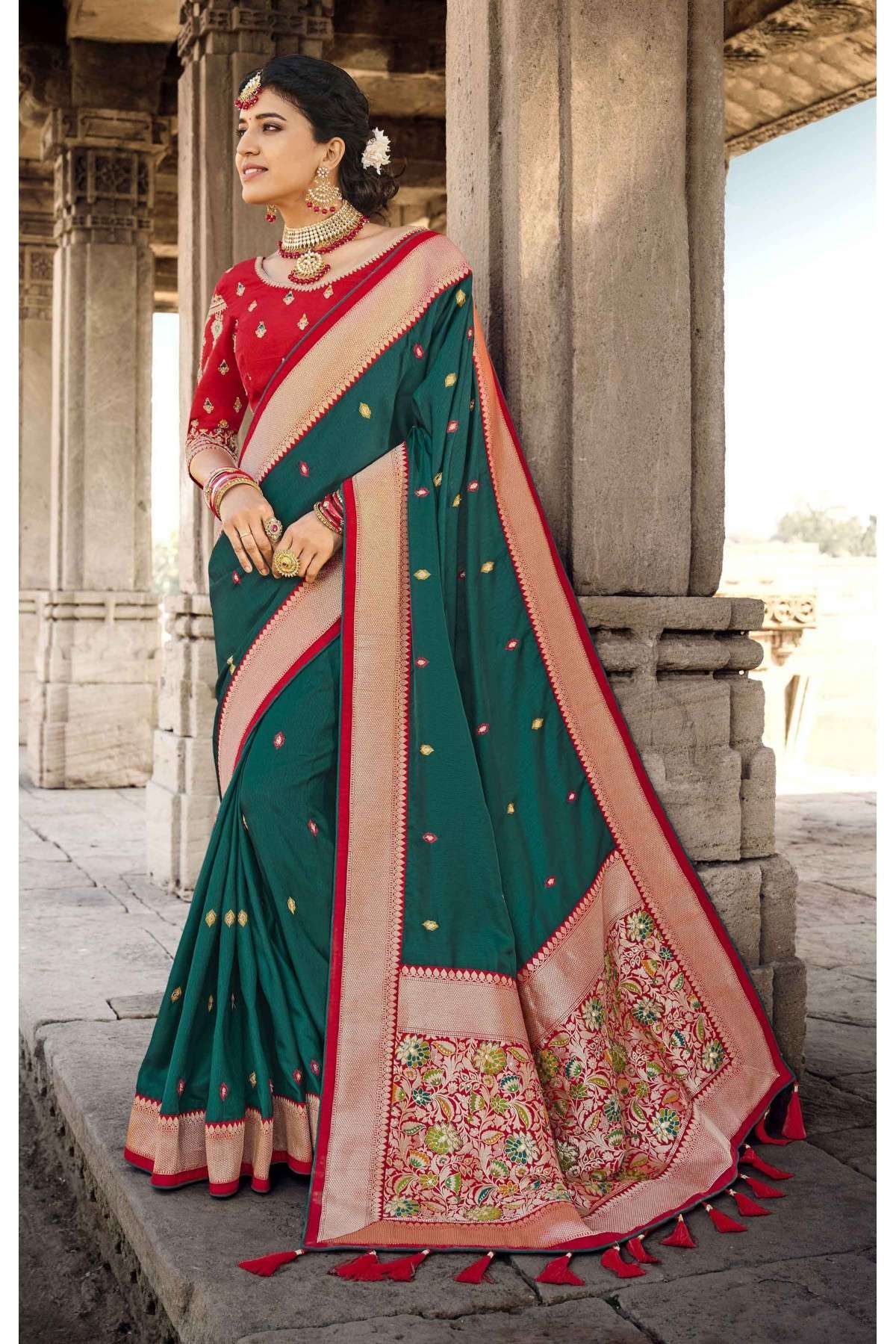 Banarasi Silk Woven Saree In Teal Green Colour - SR5415979