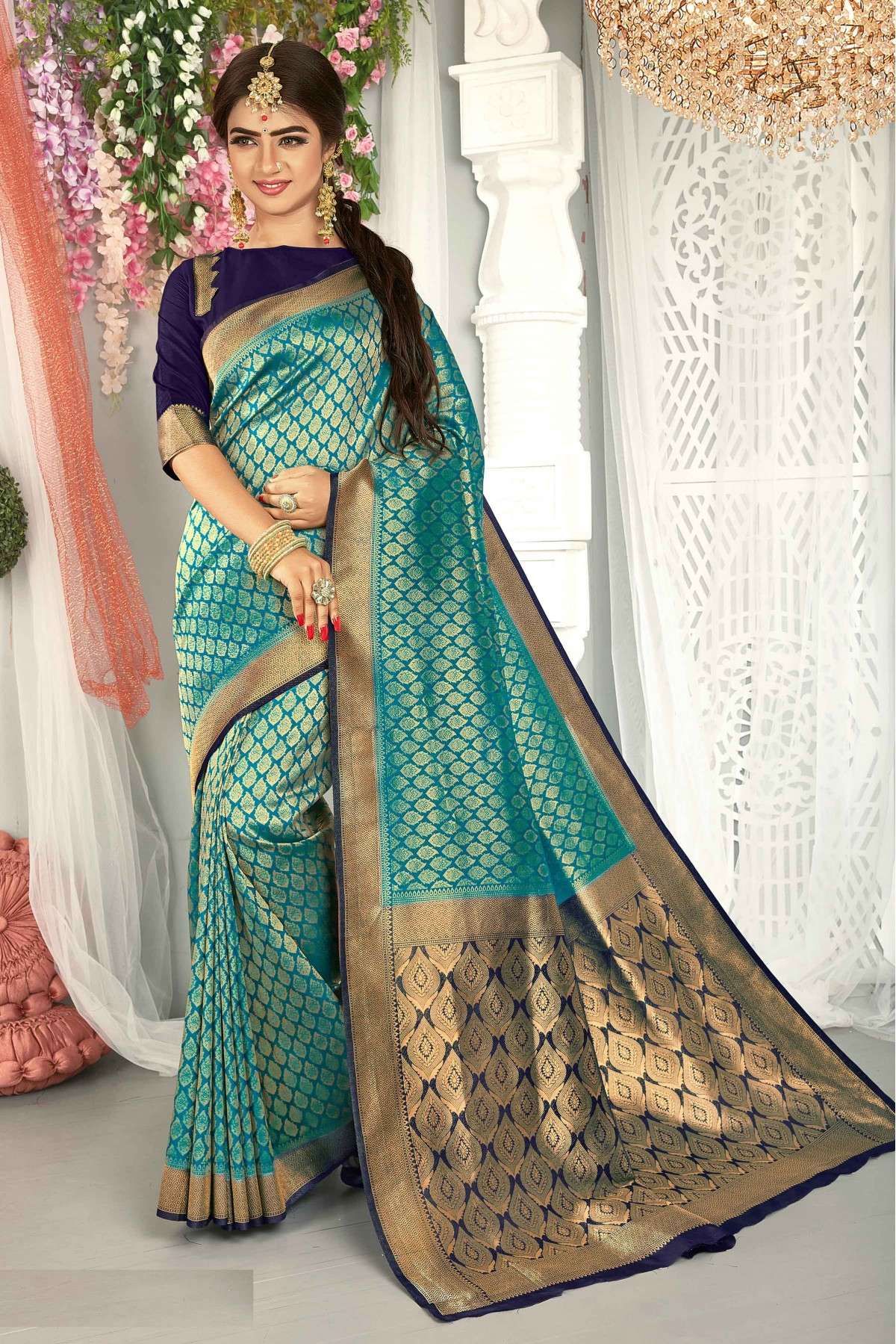 Green Colour Organza Saree With Blouse – Orgenza Store