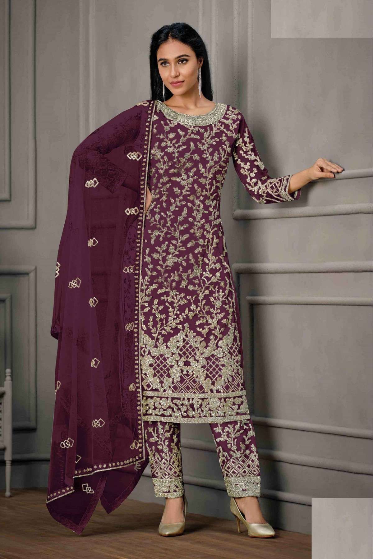 Buy online Purple Embroidered Semi-stitched Palazzo Suit from Suits & Dress  material for Women by Vasu Saree for ₹3599 at 22% off | 2024 Limeroad.com