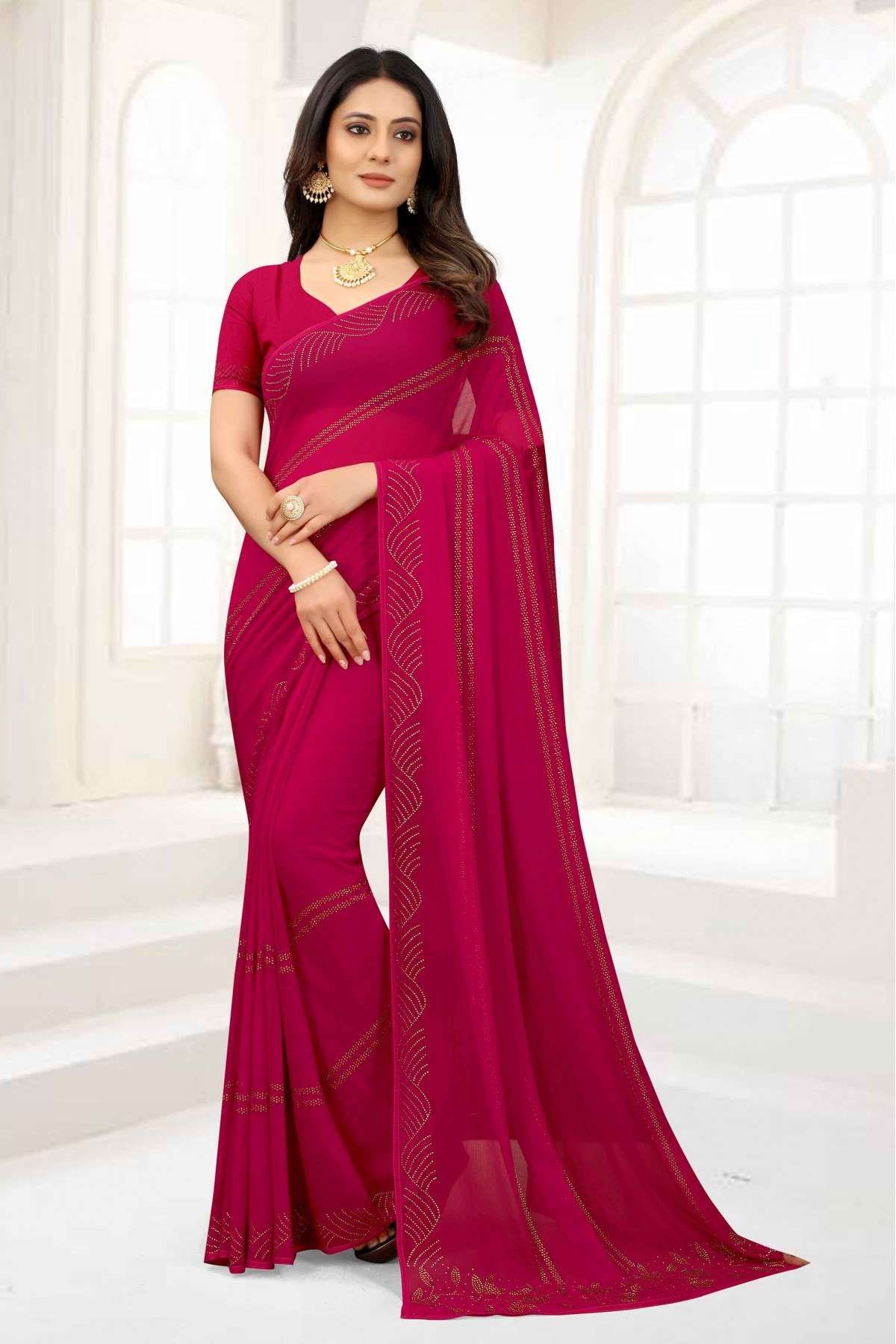 Rani Pink colour with contrast boarder in gadwal silk saree.