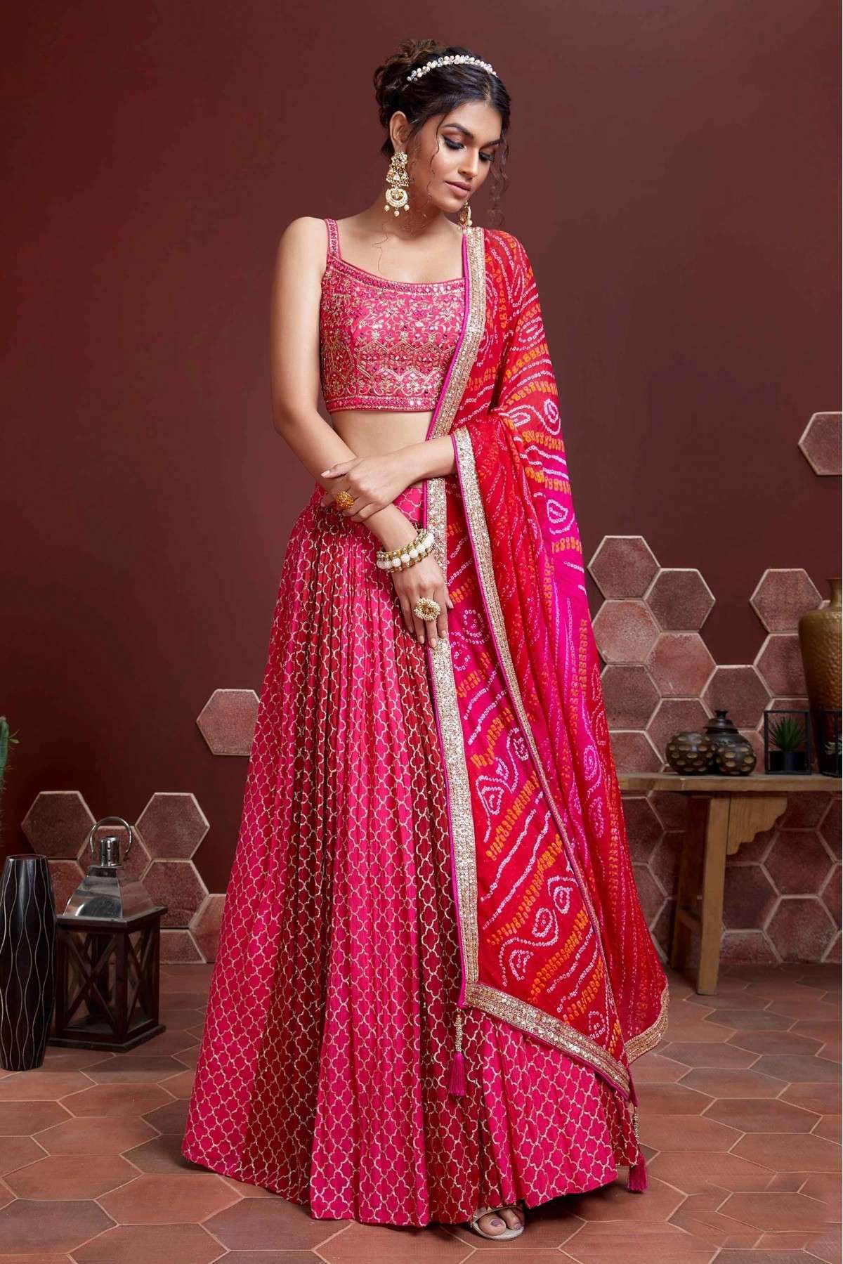Chinon Silk Digital Print Lehenga Choli In Pink Colour - LD3820201