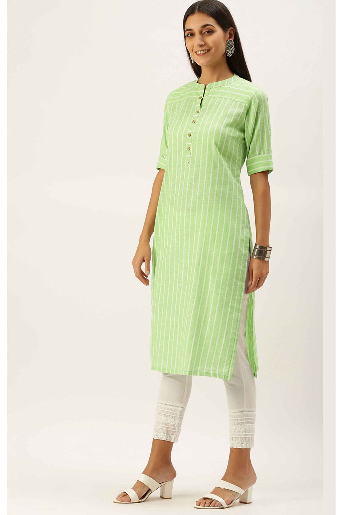 Cotton Casual Wear Kurti In Green Colour - KR5480625