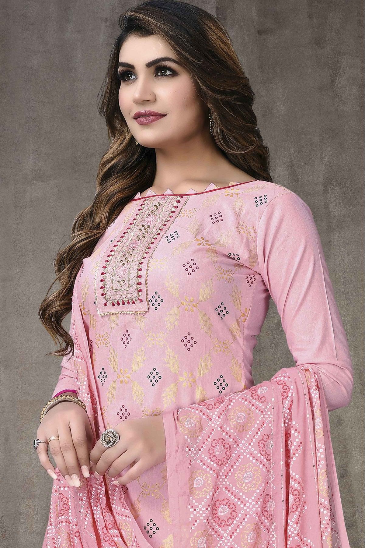 Cotton Embroidery Pant Style Suit In Pink Colour - SM5415480