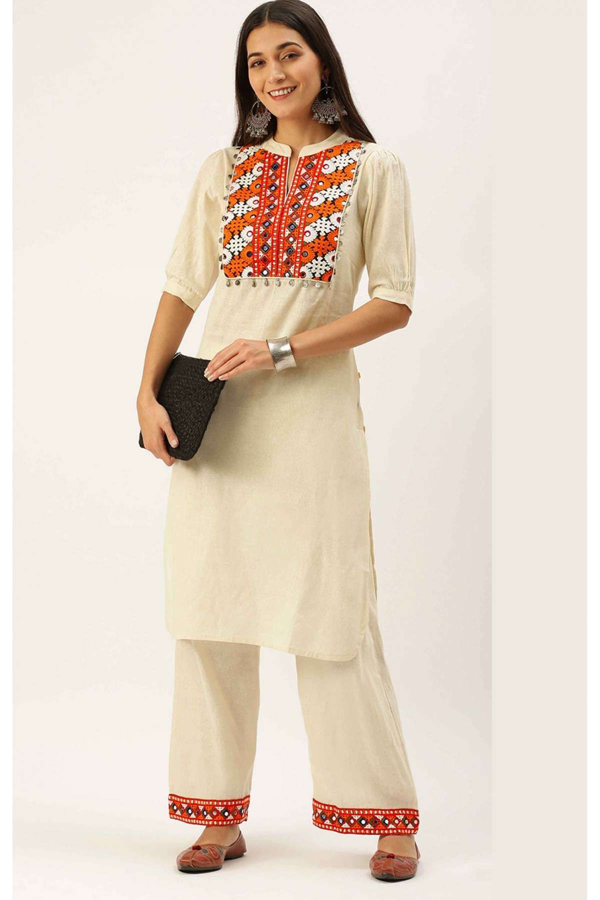 Cotton Flex Party Wear Kurta Set In Off White Colour - KR5480526