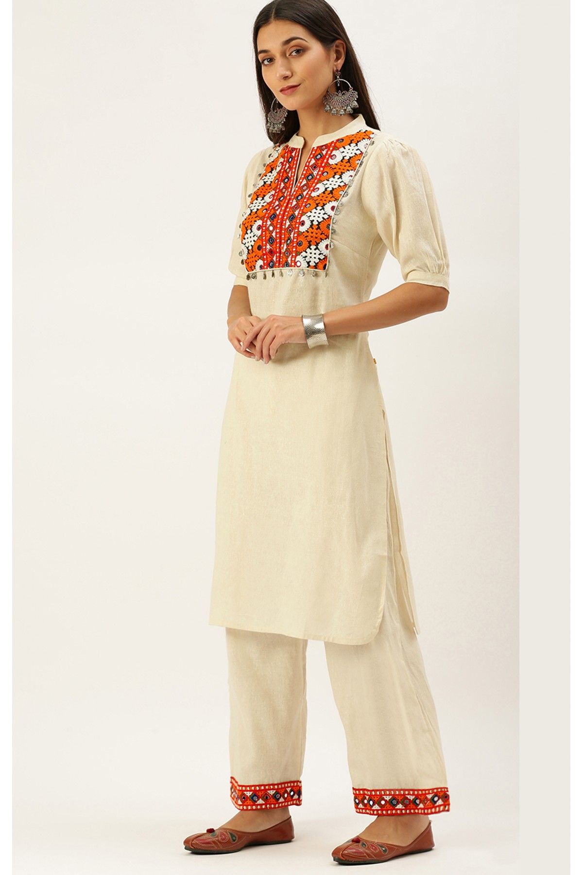 Cotton Flex Party Wear Kurta Set In Off White Colour - KR5480526