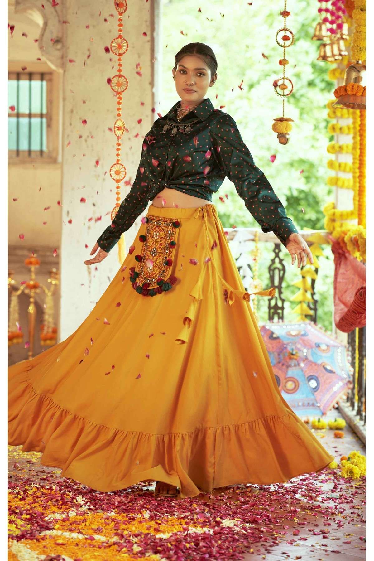 Designer Mustard Yellow Net Lehenga Choli - lc0980