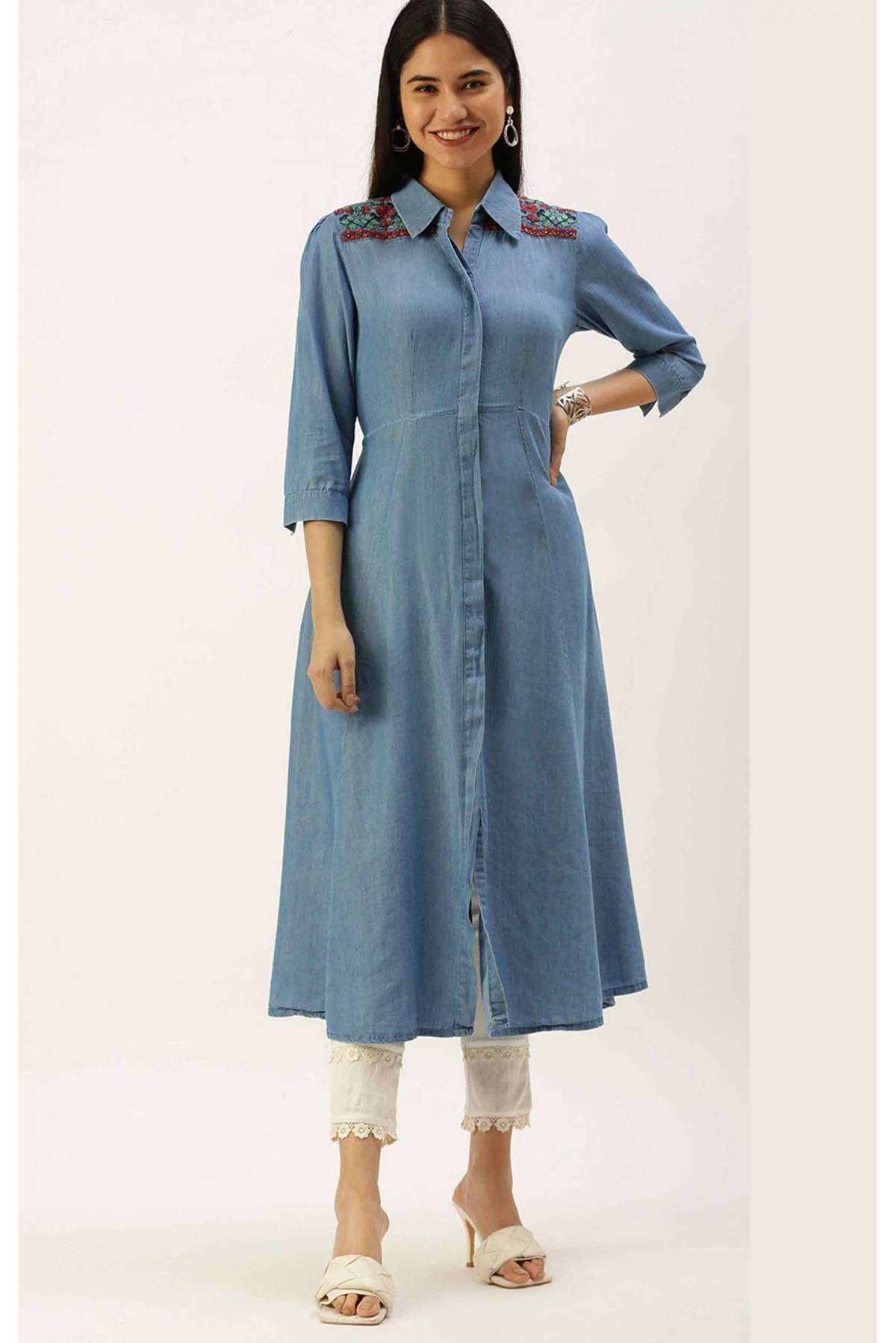 Denim Party Wear Kurti In Blue Colour KR5480599 A