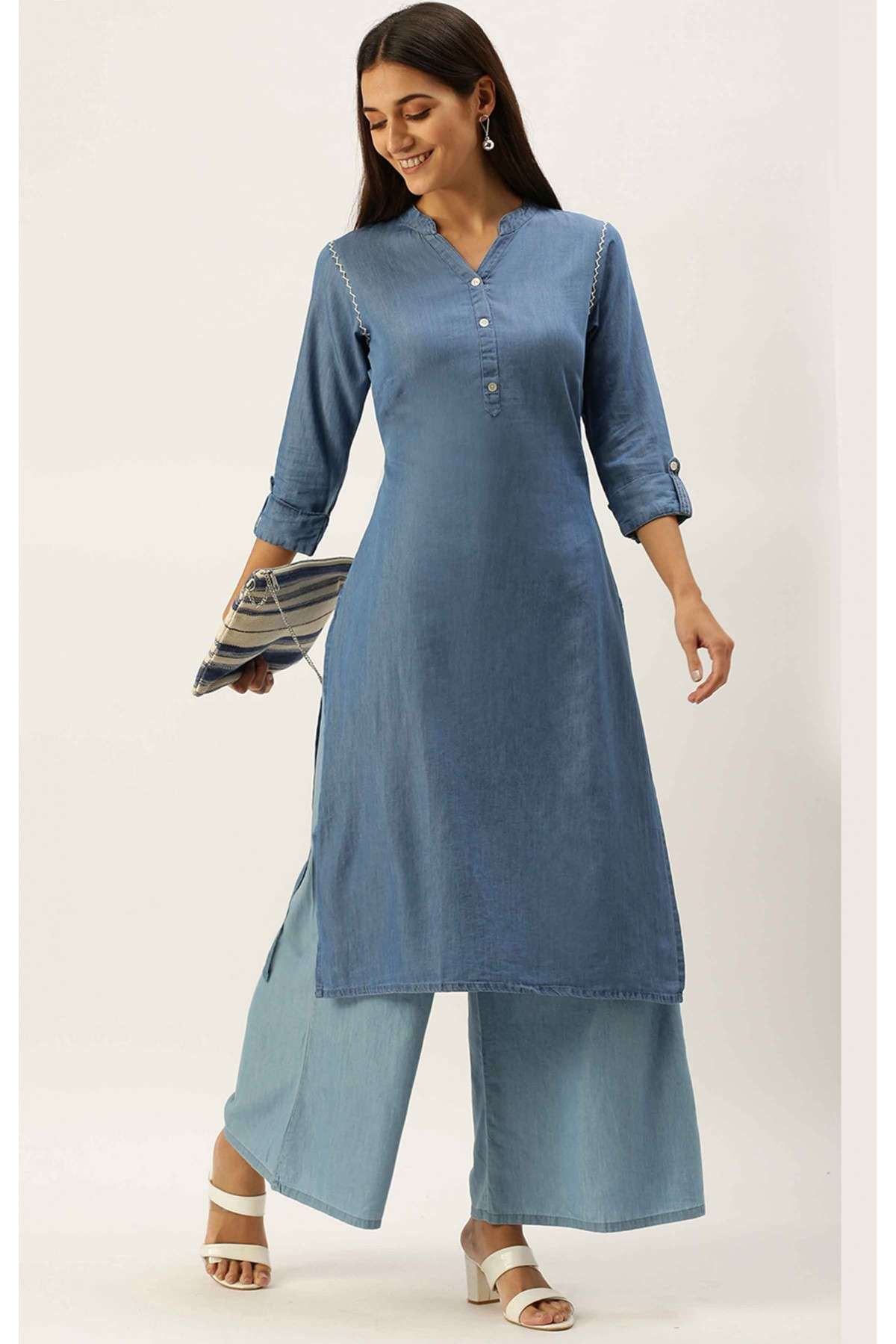 Denim Party Wear Kurti In Blue Colour KR5480612 A