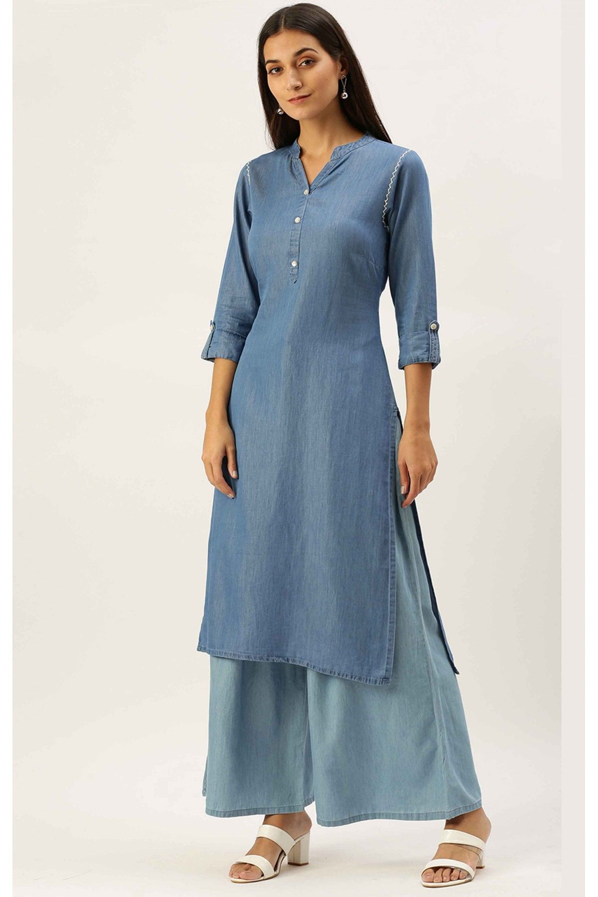 Simply Elegant Denim Cotton A Line Kurti – Bhoomi Handicrafts