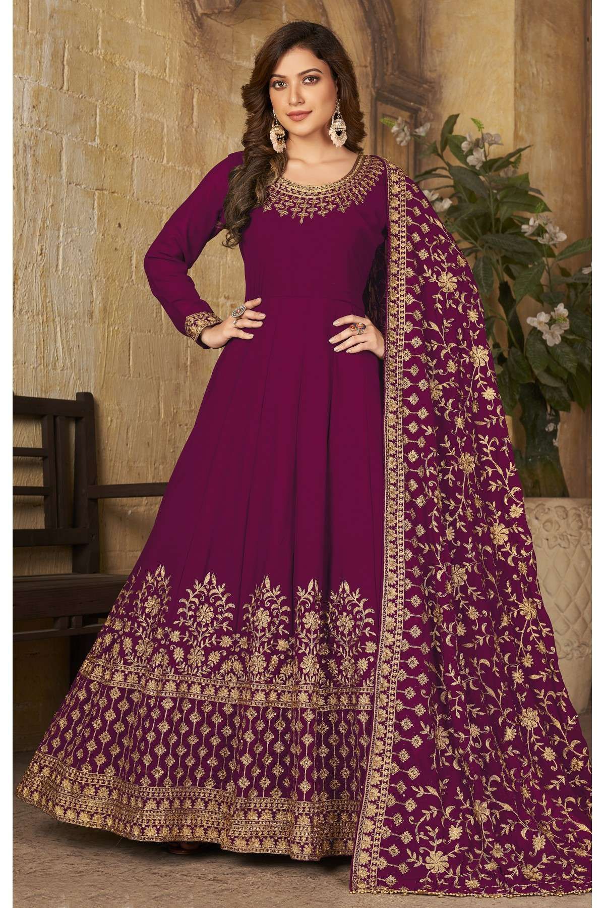 Faux Georgette Embroidery Anarkali Suit In Magenta Pink Colour - SM1640802