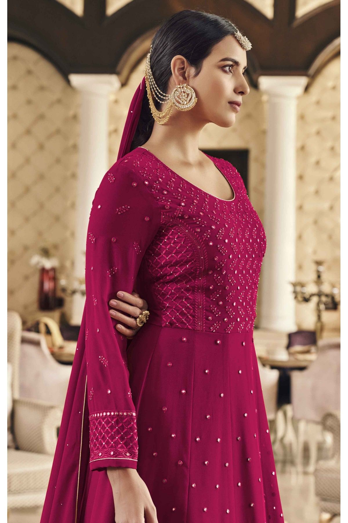 Silk Blend Embroidery Anarkali Suit In Pink Colour  SM4452241